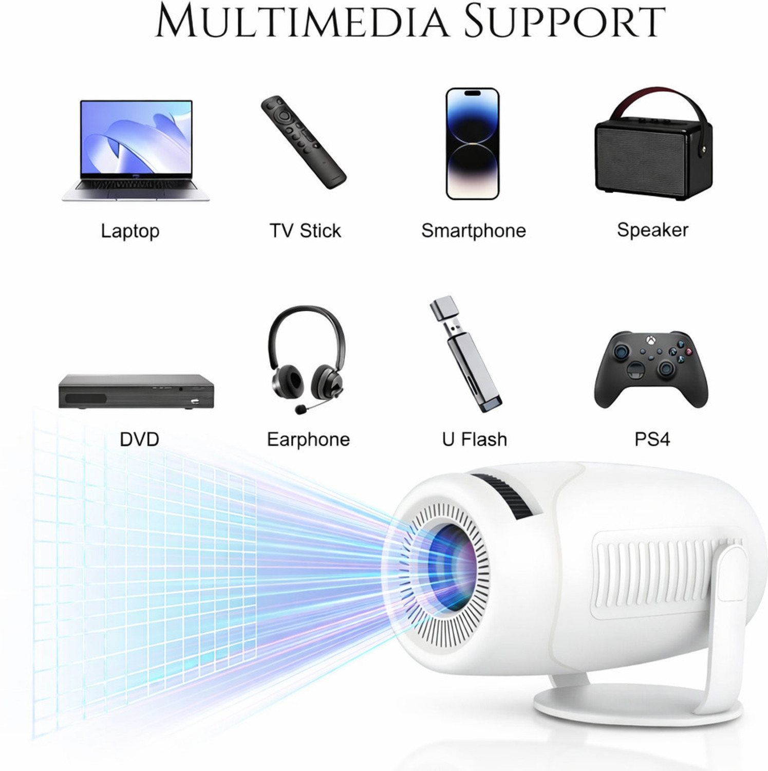 Image of Steepify 1080 Full HD Smart Projector with 4K Support | Android 14 WiFi, Bluetooth (3500 lm / 1 Speaker / Wireless) Portable Projector