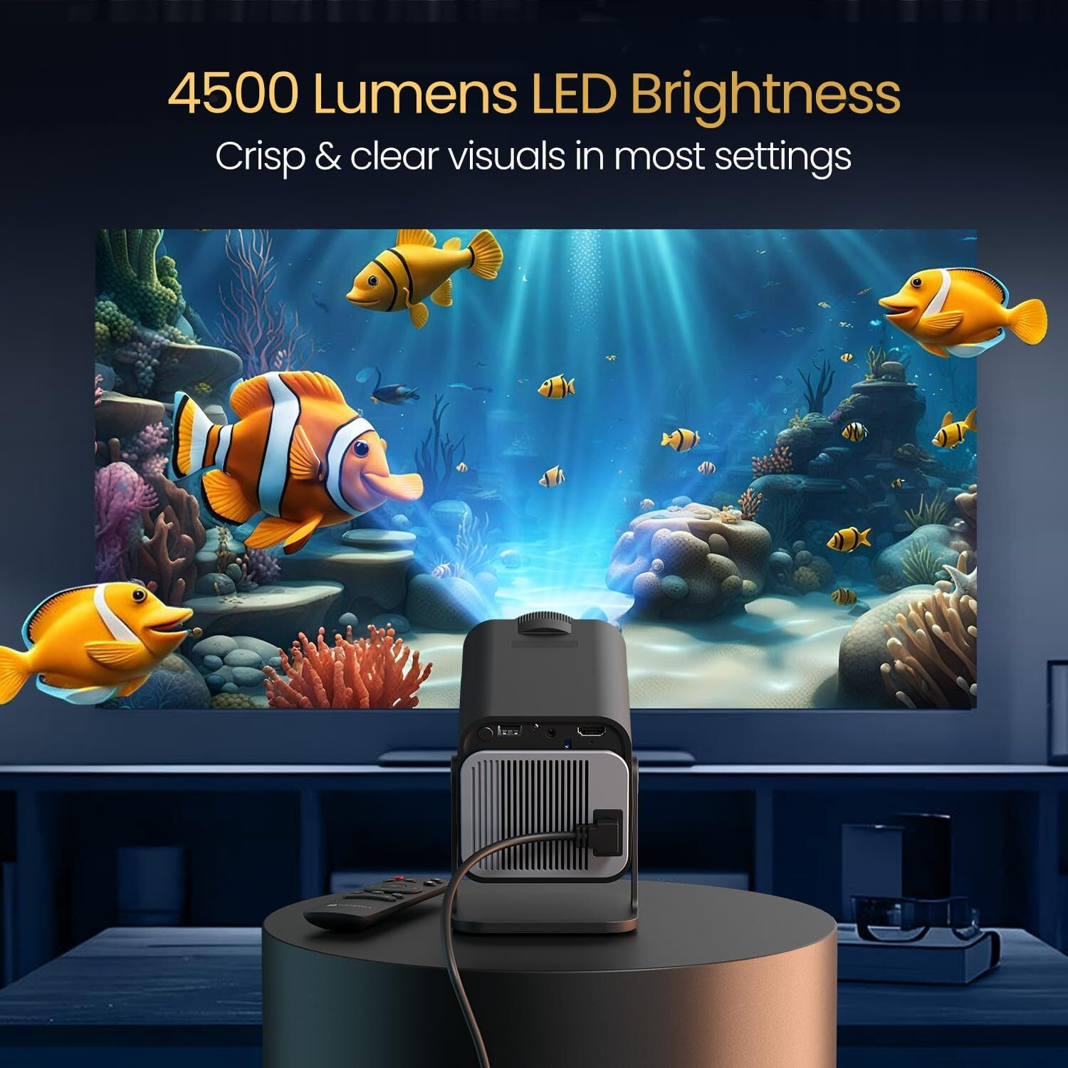 Image of AVOIHS Smart Mini Projector Portable HD LED Projector for Phone Laptop Home Theater (4500 lm / 1 Speaker / Wireless / Remote Controller) Portable Projector