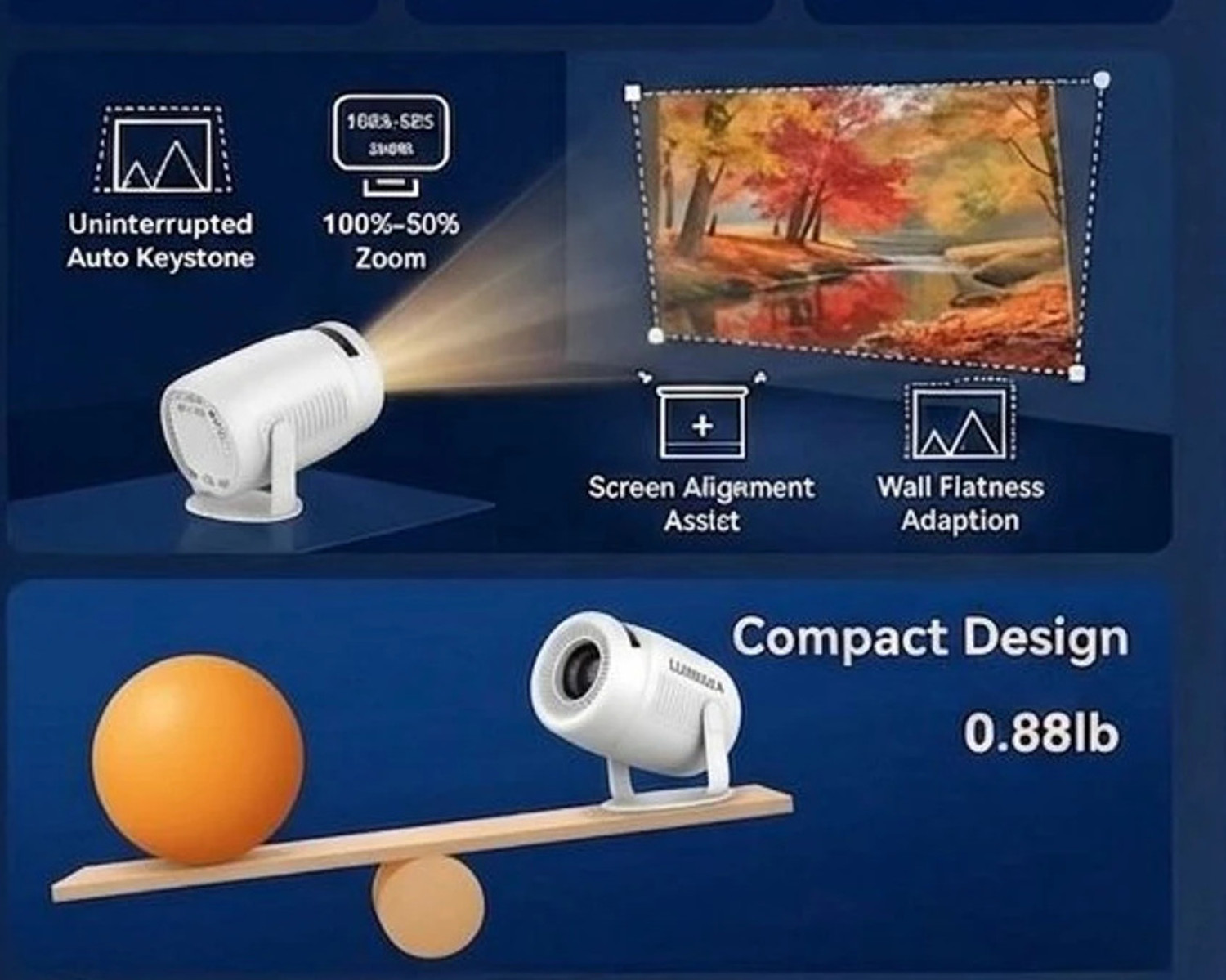 Image of Steepify 1080 Full HD Smart Projector with 4K Support | Android 14 WiFi, Bluetooth (3500 lm / 1 Speaker / Wireless) Portable Projector