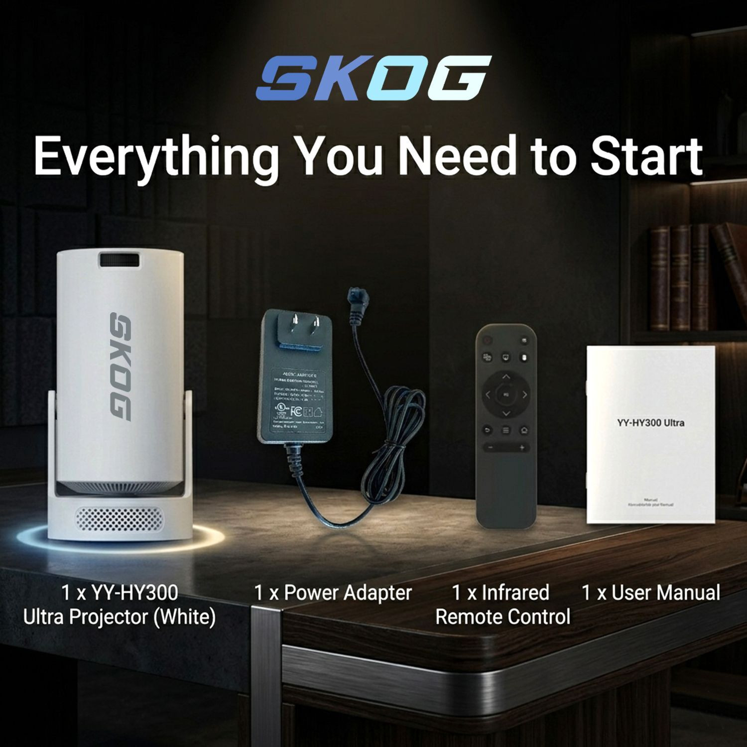 Image of SKOG Smart Projector, 4K HD Wifi6 /BT5, Android11, 180 Degree Rotation & Auto Keystone (4500 lm / 1 Speaker / Wireless / Remote Controller) Portable Projector