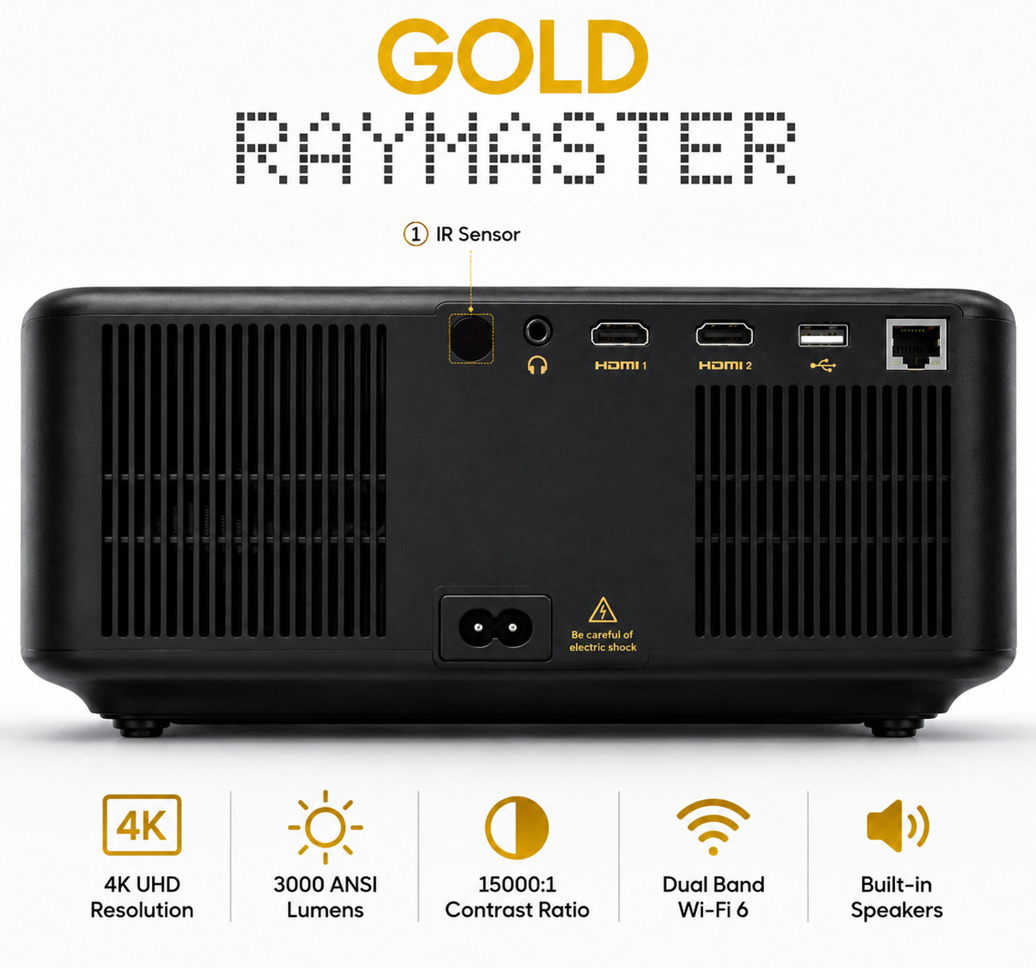 Image of pixpaq Gold RAY Mastered 2026|3450 ANSI Lumens|Vision X Optical Engine|Auto Focus (3450 lm / Wireless / Remote Controller) Portable Projector