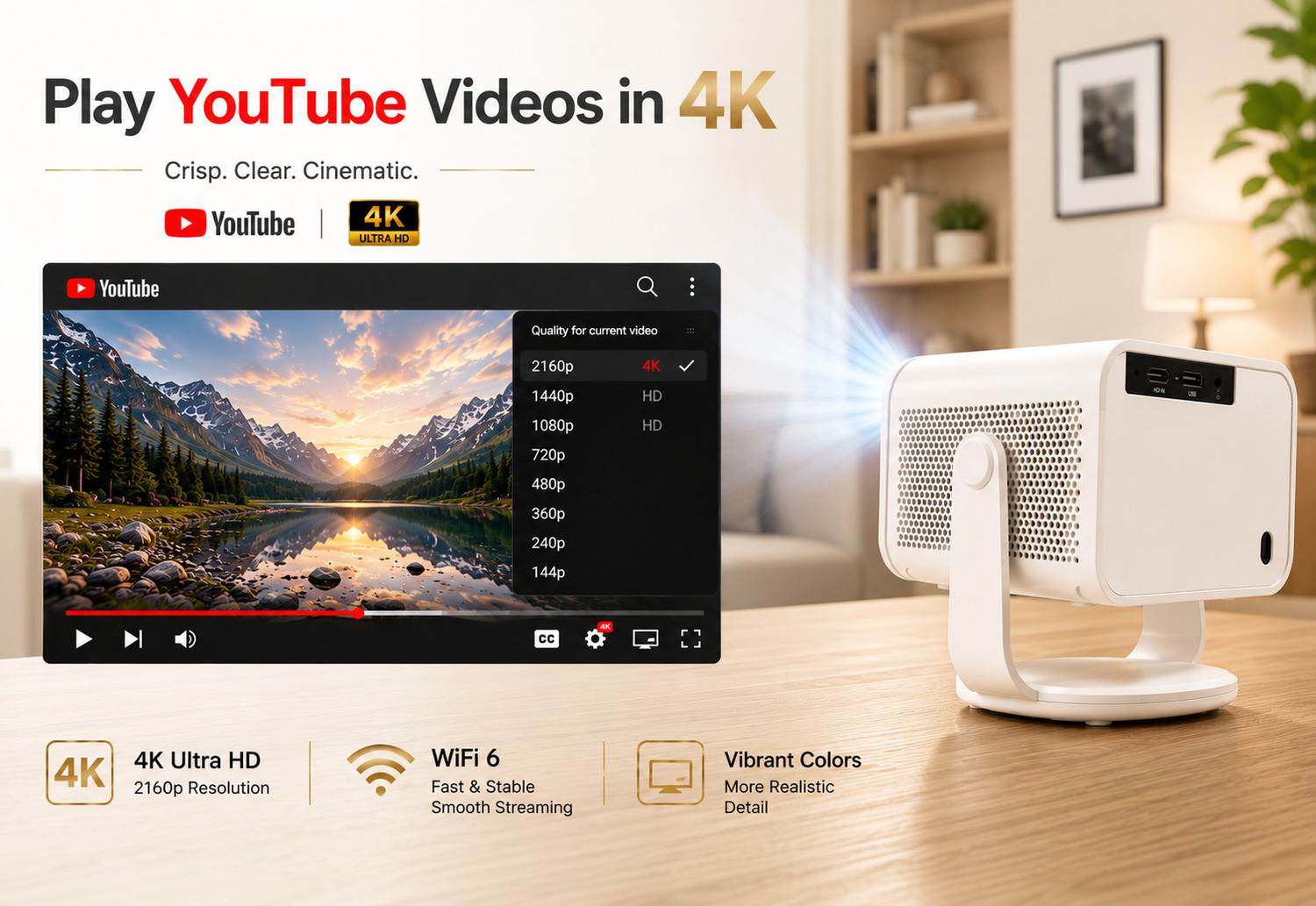 Image of BeamX Neo GTV Google TV 100% Dust-Free Sealed 1080P 4K Support Dolby Voice Assistant (20000 lm / 1 Speaker / Wireless / Remote Controller) Portable Projector