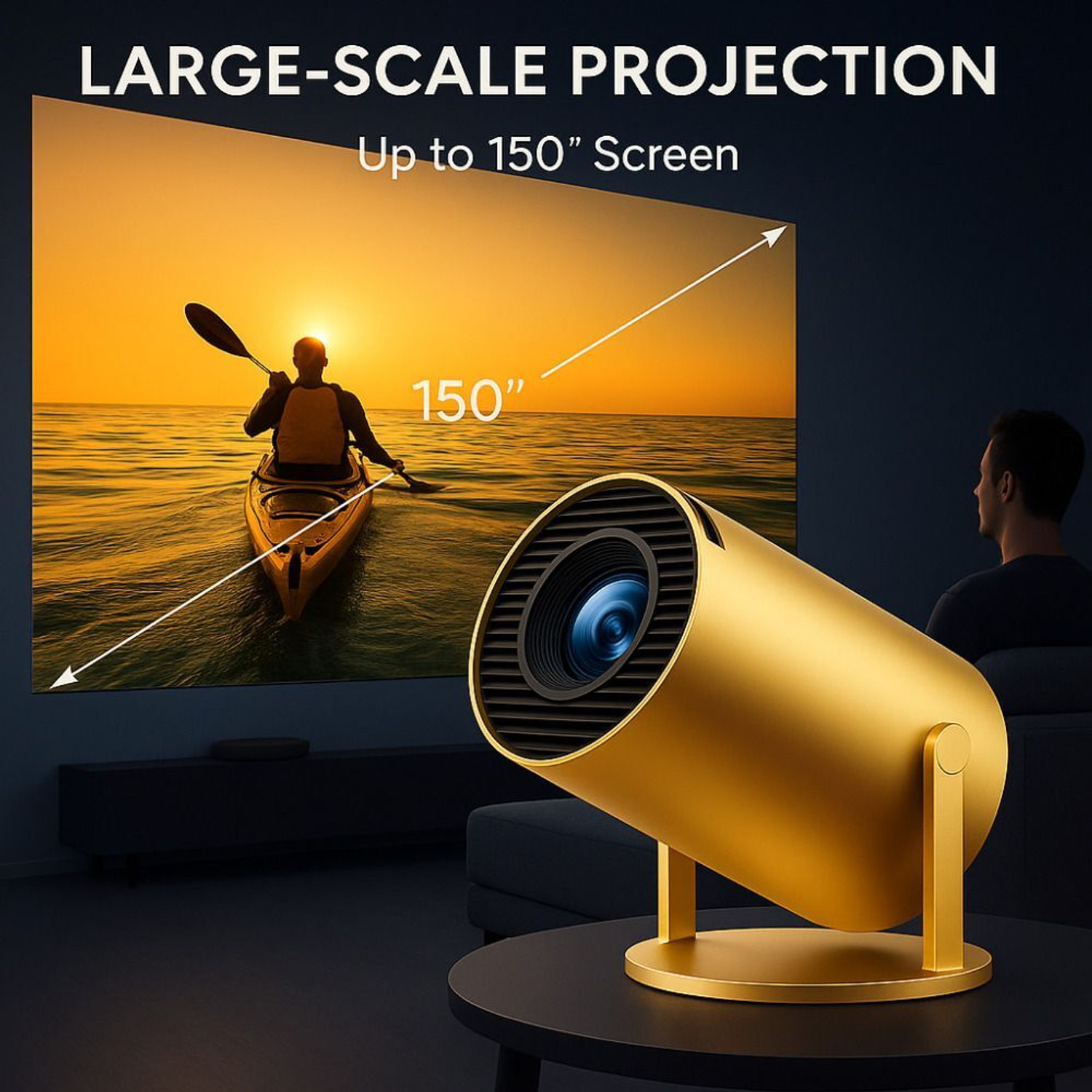 Image of Maizic Smarthome Gold 2X Smart Projector, 13.0 Android Projector, 1080p & 4k Support (200 lm / Wireless / Remote Controller) Portable Projector