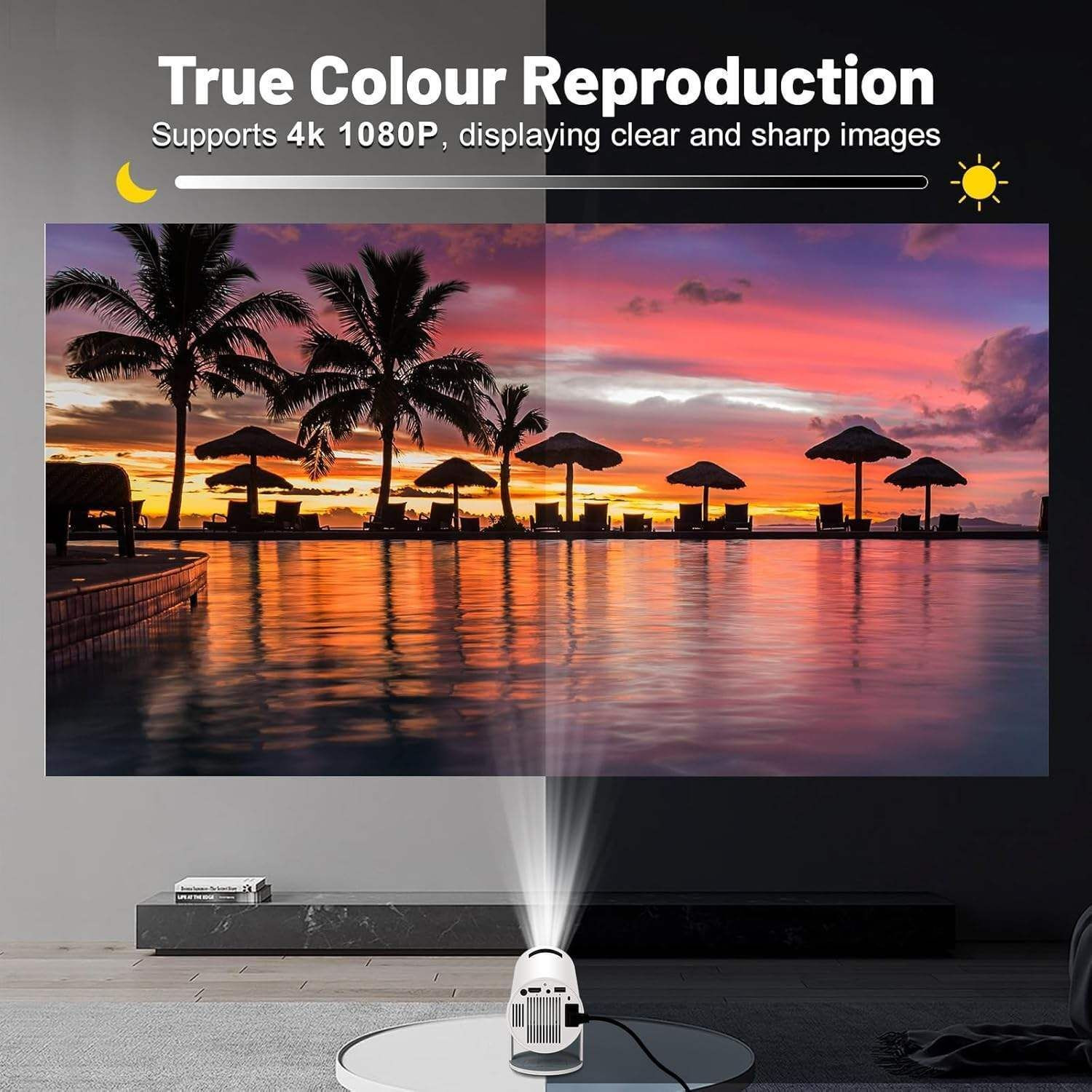 Image of VistaraQ HY300 Pro Wireless Smart Projector WiFi Bluetooth Home Cinema (5000 lm / 1 Speaker / Wireless / Remote Controller) Portable Projector