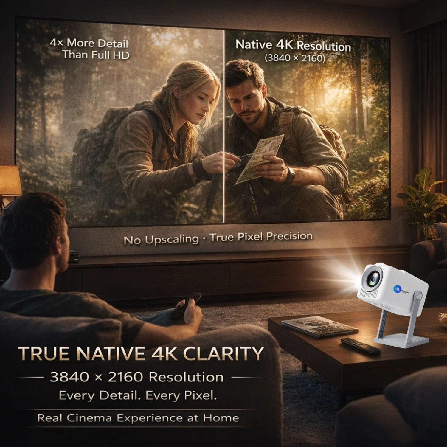 Image of Maizic Smarthome AVITAR 4K Smart LED Projector | Native 4K | Android 14 | Netflix, YouTube (8000 lm / 1 Speaker / Wireless / Remote Controller) Portable Projector