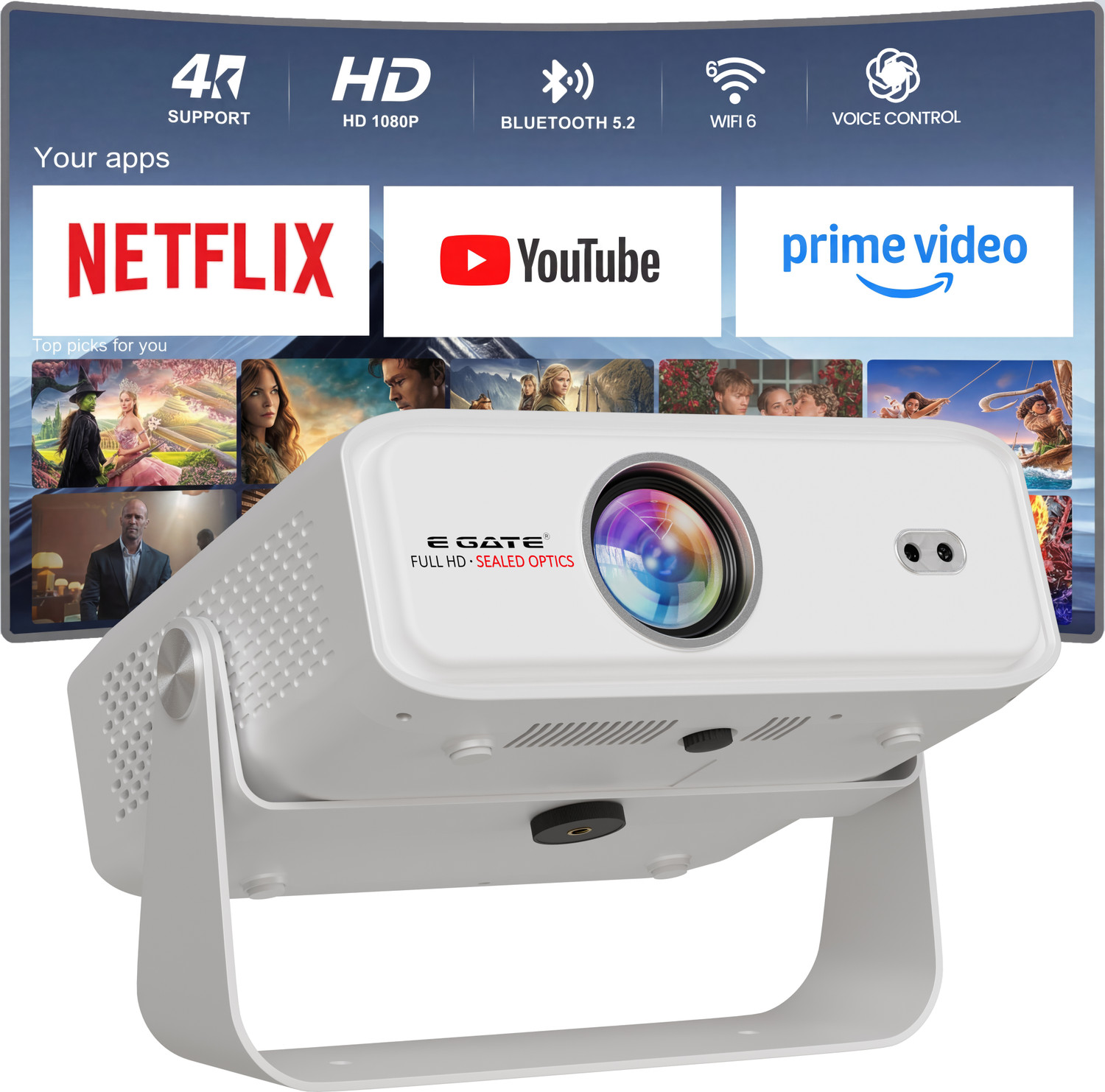Image of Egate Duster 8X Plus Official Netflix 4k Support DustFree Certified Android Whale OS (17000 lm / 2 Speaker / Wireless / Remote Controller) Portable Projector