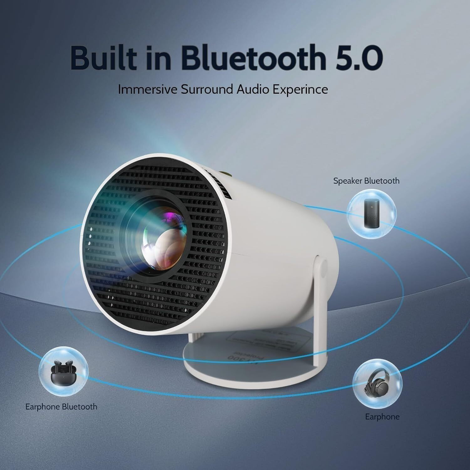 Image of VYNEX SmartLED 4K Projector with Android 13, WiFi Bluetooth, 180 Wide Angle, White (5500 lm / 1 Speaker / Wireless / Remote Controller) Portable Projector