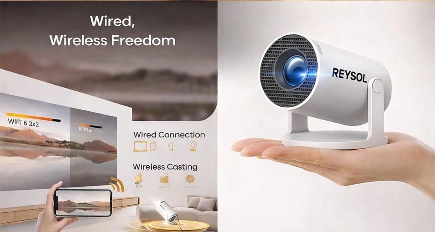 Image of Reysol Projector Android 13 Native 720P 4K Support WIFI6 Miracast 16 GB Storage (7000 lm / 1 Speaker / Wireless / Remote Controller) Portable Projector