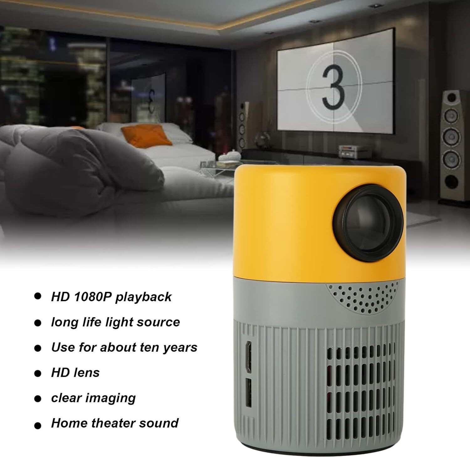 Image of Zync S3 100 inch Screen Mini Led Projector, Plug Type:AU Plug (3000 lm) Portable Projector
