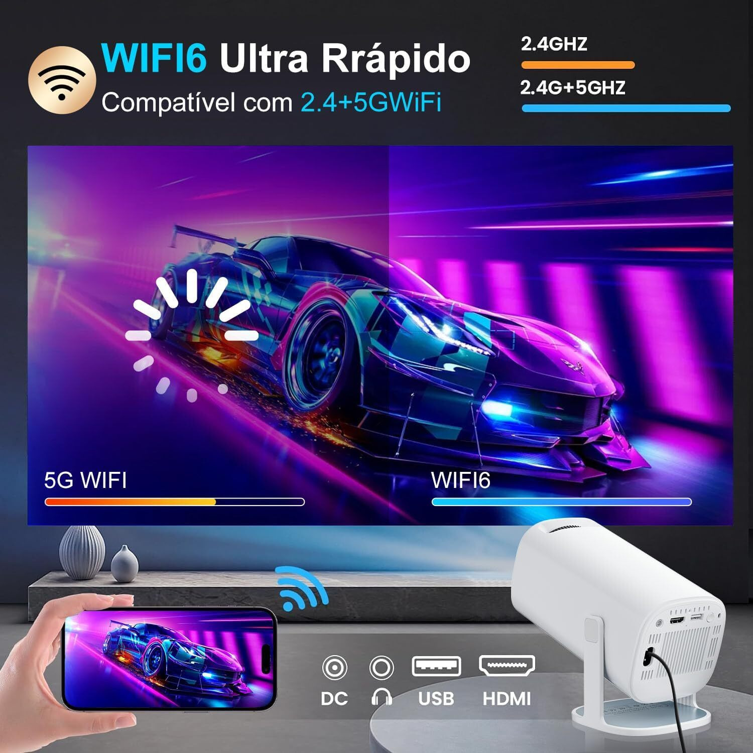 Image of AVOIHS Compact Mini Projector 4K Support WiFi Bluetooth Portable Home Theater Projector (8400 lm / 1 Speaker / Wireless / Remote Controller) Portable Projector