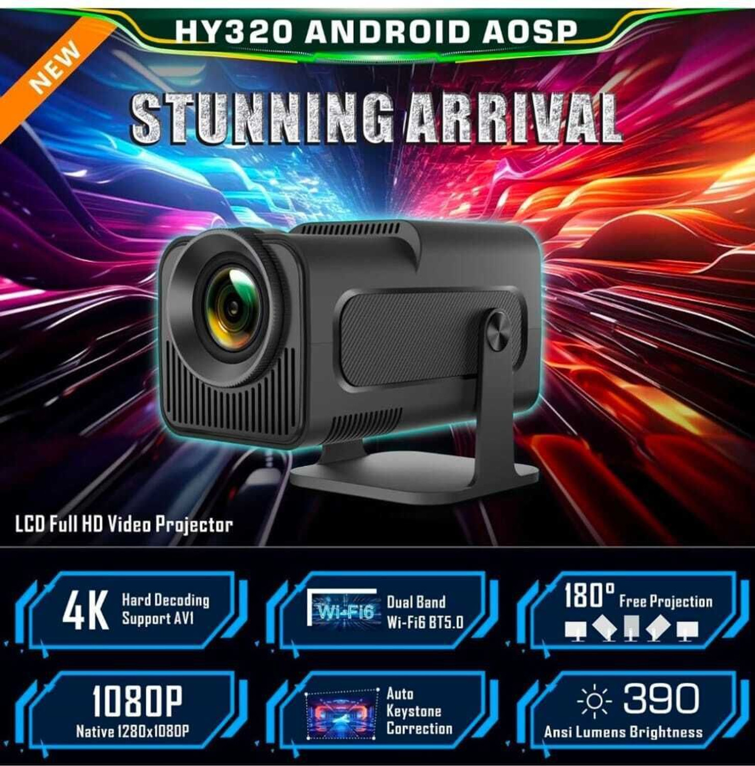 Image of NEXLIVA HY320 Mini Android Projector, 4K Video 1080P with Wi-Fi and Bluetooth 5.0 (7000 lm / Remote Controller) Portable Projector