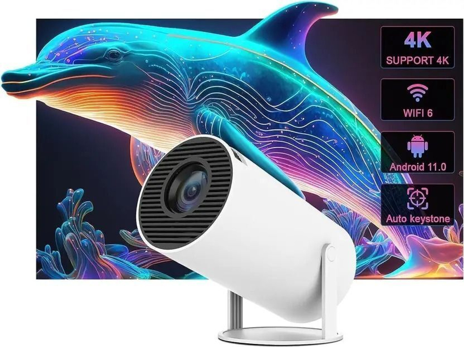 Image of Divine creation HY300 Smart Mini Portable Projector WiFi & Bluetooth|180 Rotating Full HD D311 (4800 lm / 1 Speaker / Wireless / Remote Controller) Portable Projector