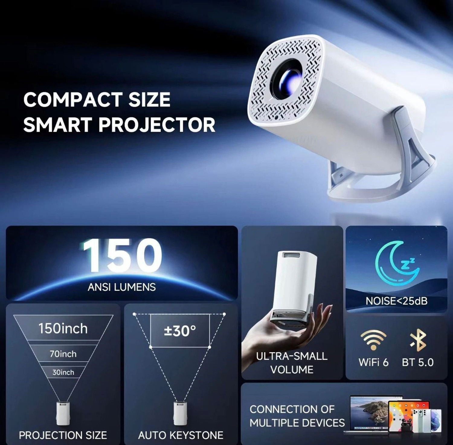 Image of OOTERI Portable Mini LED Smart Projector for Home Theater, Mobile, Laptop (6000 lm) Portable Projector
