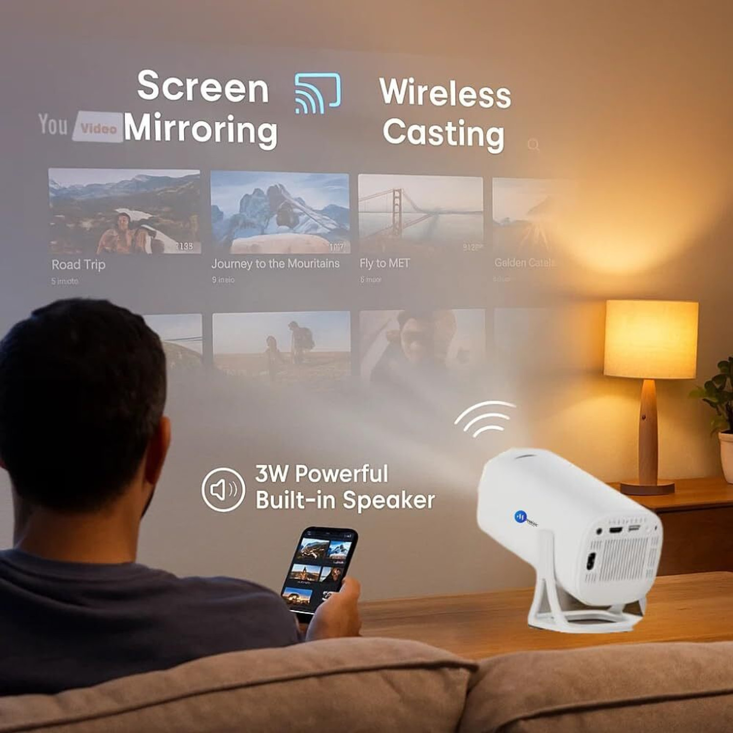 Image of Maizic Smarthome Android 11.0 Smart Projector, 1080P & 4K Support, 3X Brighter, 2.4G & 5G Wifi (10000 lm / 1 Speaker / Wireless) Portable Projector