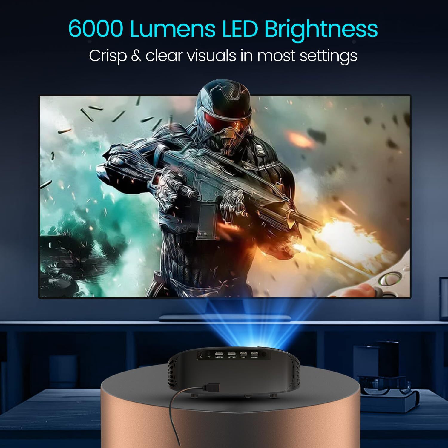 Image of Portronics Beem 490 Smart LED Projector with 1080p Full HD, Streaming Apps, Auto Focus, (6000 lm / Remote Controller) Portable Projector