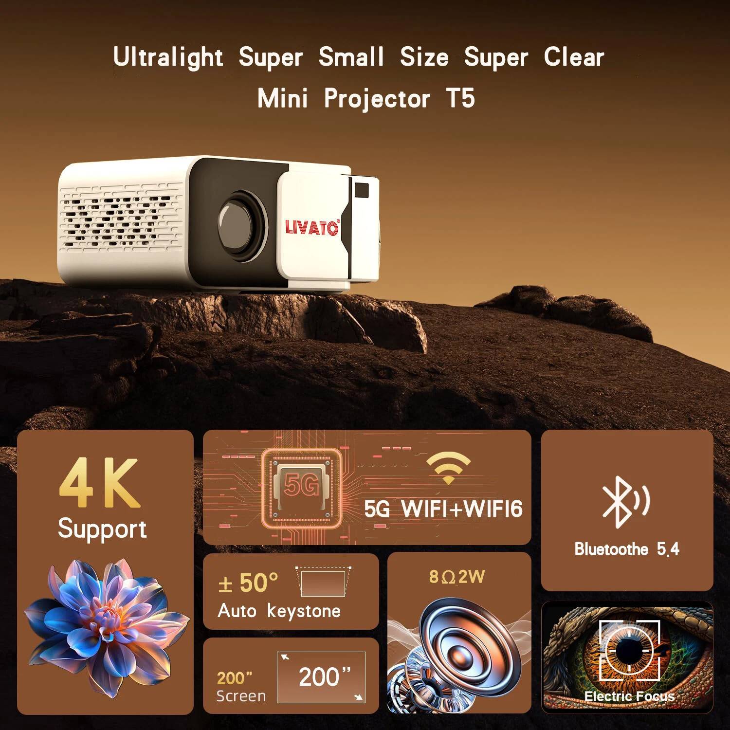 Livato T5 Android 13 Portable Projector - Image 2