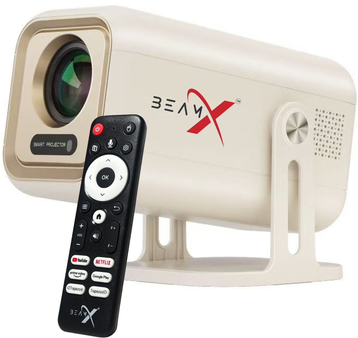 Image of BeamX ELITE 2+32GB Ultra Smooth 6X Brighter Android13 Voice Assistant 4K+Dolby Support (16000 lm / 1 Speaker / Wireless / Remote Controller) Portable Projector