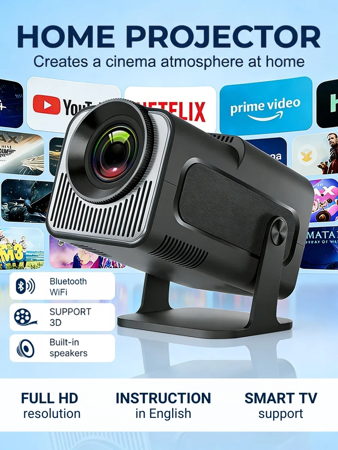 Image of Dansotec HY320 Mini 4K Support,Native HD Android /Wifi /Bluetooth Autokeystone Freestyle (5000 lm / 1 Speaker / Wireless / Remote Controller) Portable Projector