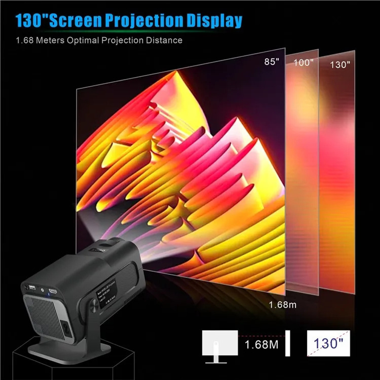 Image of Divine creation HY320 Mini 4K Support Smart Android 13 Projector with WiFi 6 HD Home Theater B7 (5000 lm / Wireless / Remote Controller) Portable Projector