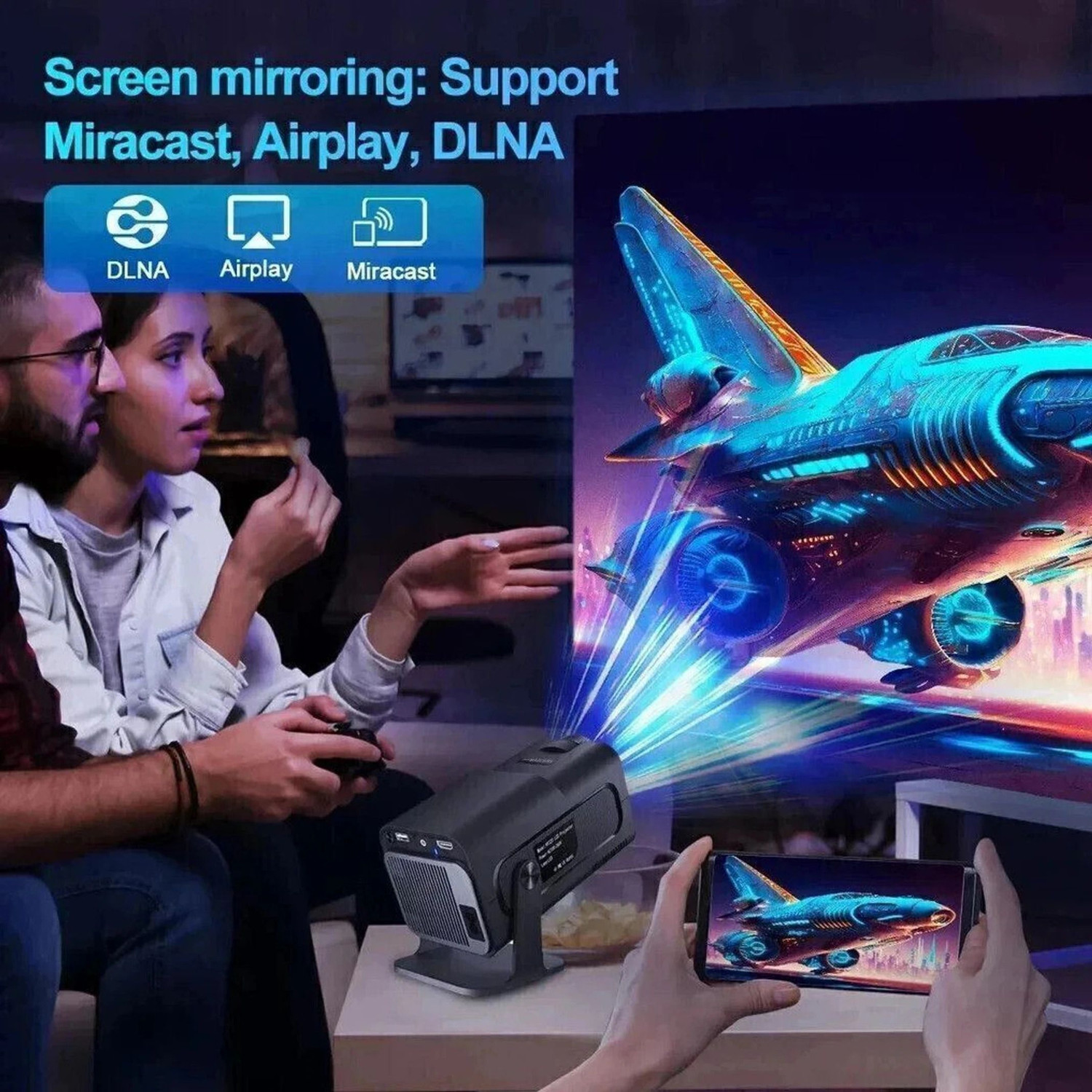 Image of Divine creation HY320 Mini 4K Support Smart Android 13 Projector with WiFi 6 HD Home Theater J88 (5000 lm / Wireless / Remote Controller) Portable Projector