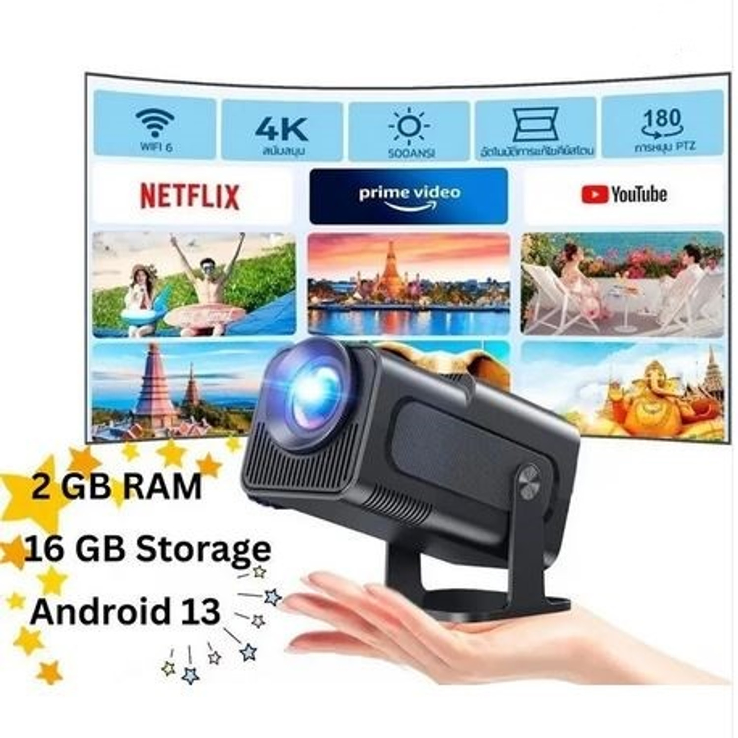 Image of ONLY4 HY320 Mini 4K Support Android 13 WiFi 6 /BT 5.0 2GB /16GB Auto Keystone (5000 lm) Portable Projector