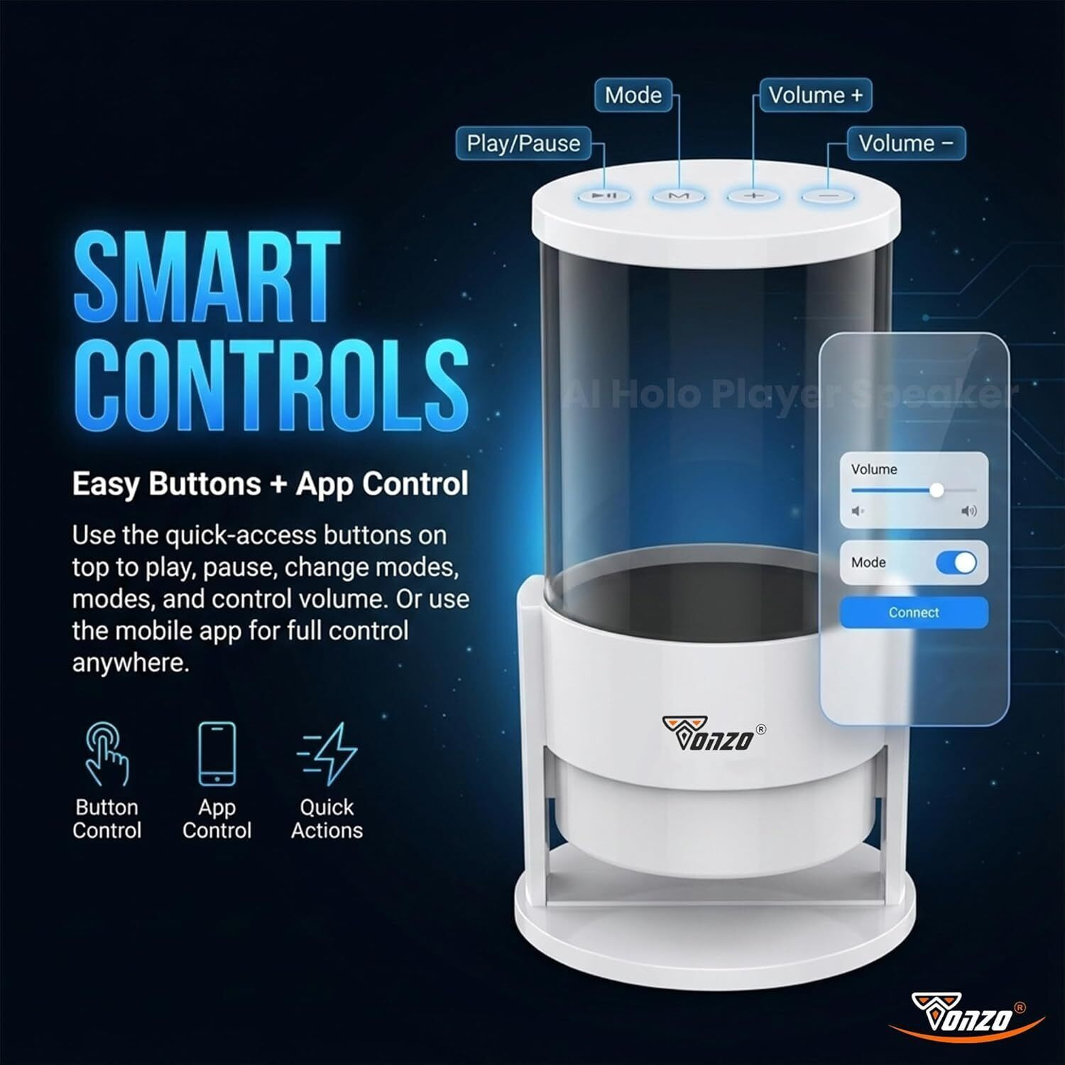 Image of TONZO AI 3D Hologram Speaker (2200 lm / 1 Speaker / Wireless) Portable Projector