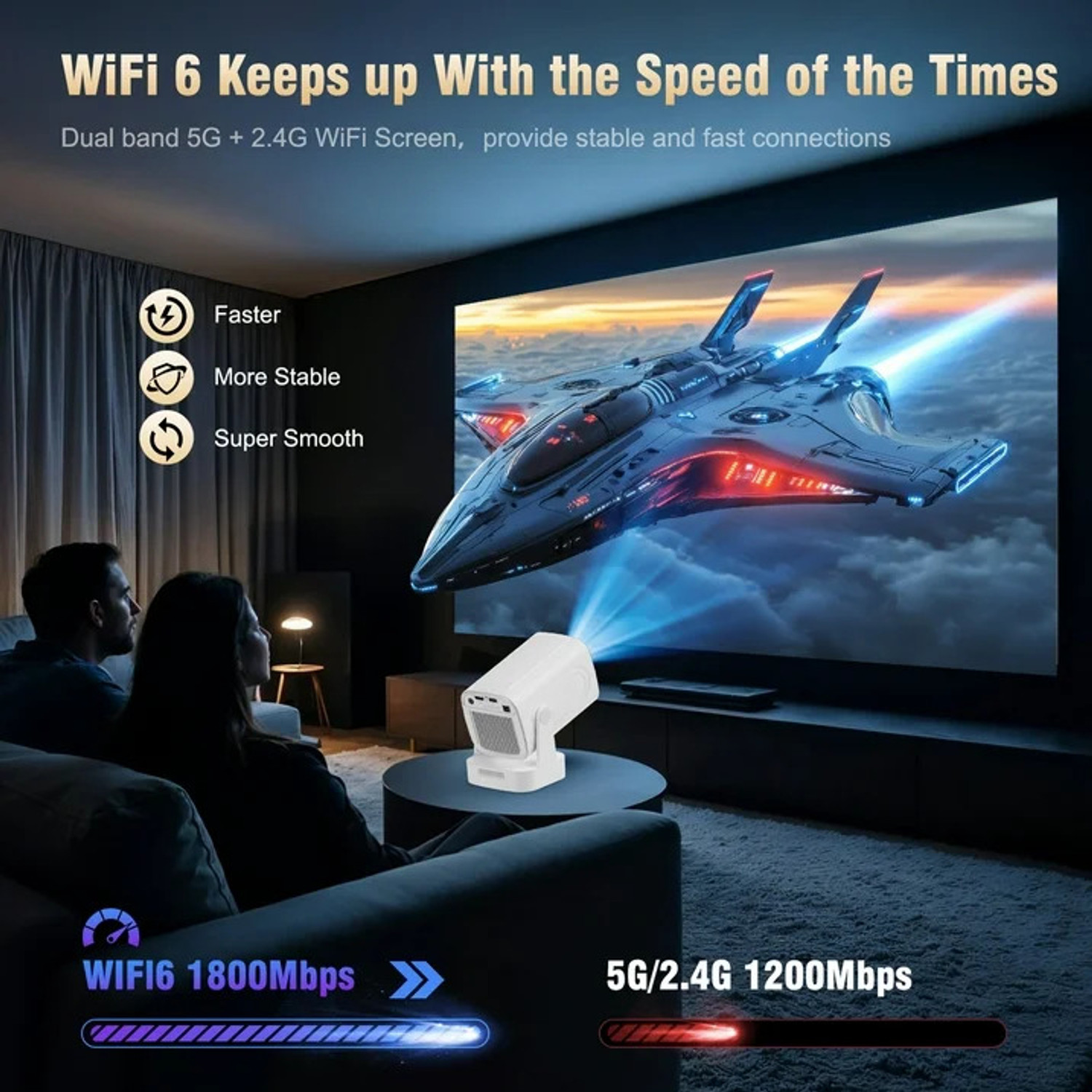 Image of Divine creation HY 260 Smart HD LED Projector with WiFi Built-in Speaker Dual Band WiFi D16 (8000 lm / 1 Speaker / Wireless / Remote Controller) Portable Projector