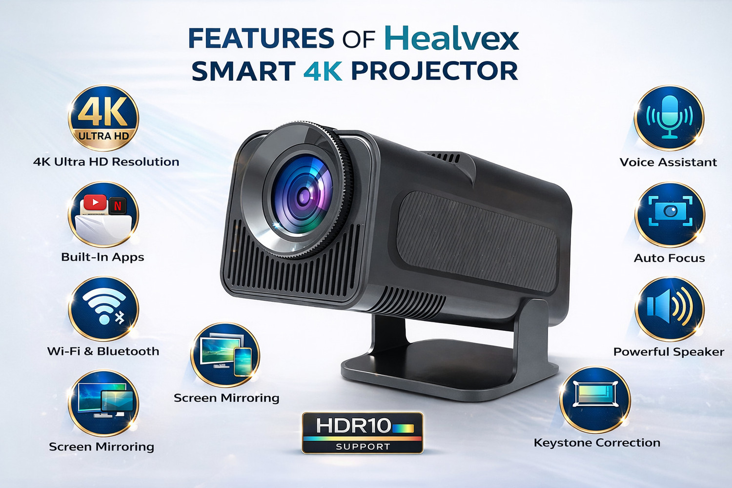 Image of Healvex Projector Mini Android Projector, 4K Video 1080P with Wi-Fi and Bluetooth 5.0 (5000 lm / 1 Speaker / Wireless / Remote Controller) Portable Projector