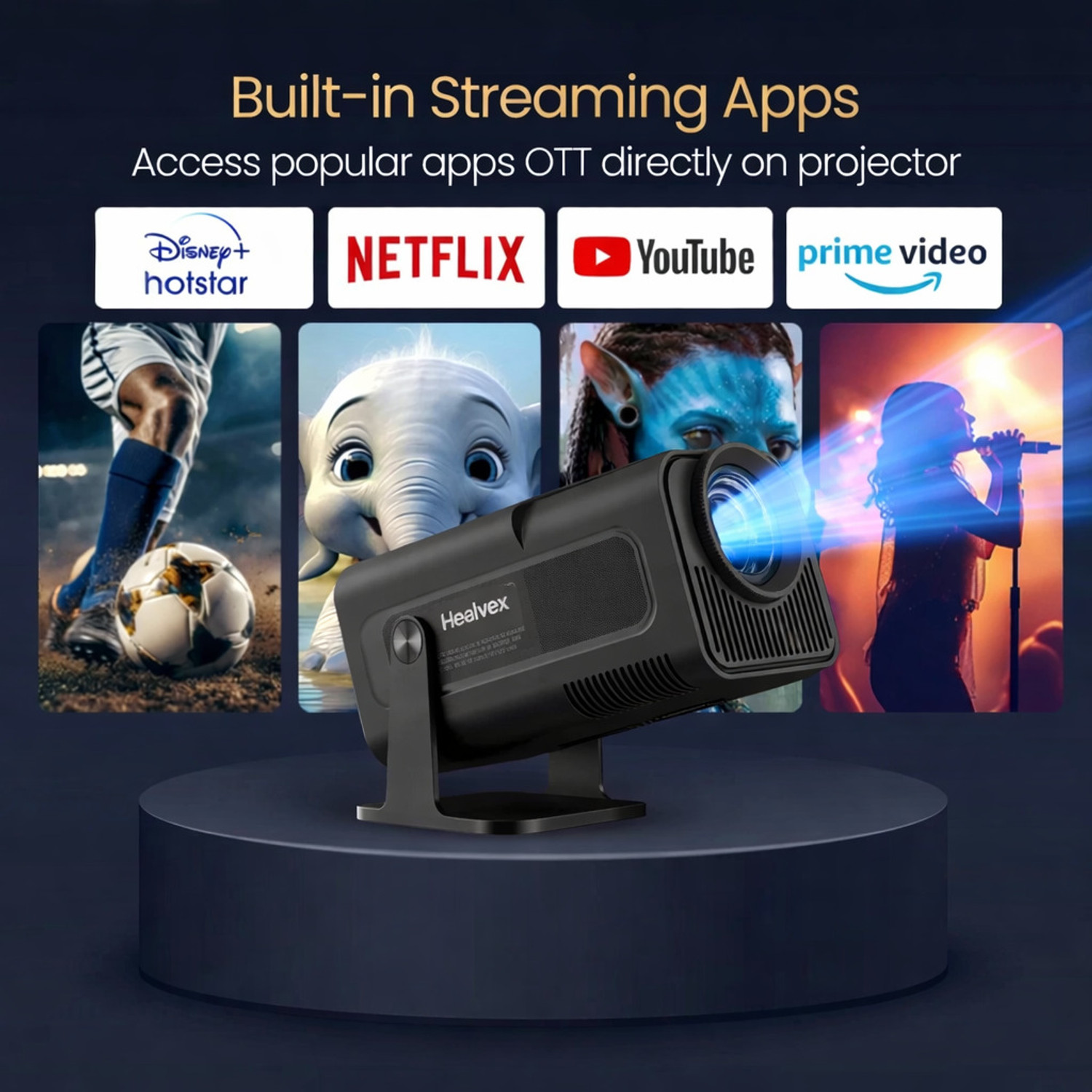 Image of Healvex Projector Mini Android Projector, 4K Video 1080P with Wi-Fi and Bluetooth 5.0 (5000 lm / 1 Speaker / Wireless / Remote Controller) Portable Projector