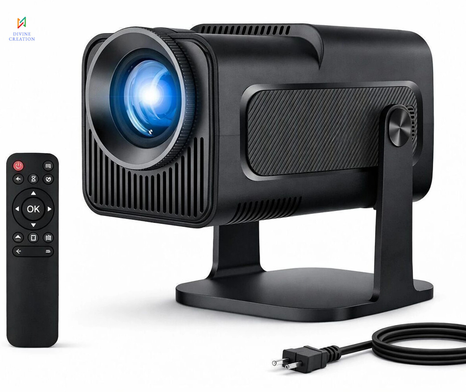 Image of Divine creation HY320 Mini 4K Support Smart Android 13 Projector with WiFi 6 HD Home Theater B45 (5000 lm / Wireless / Remote Controller) Portable Projector