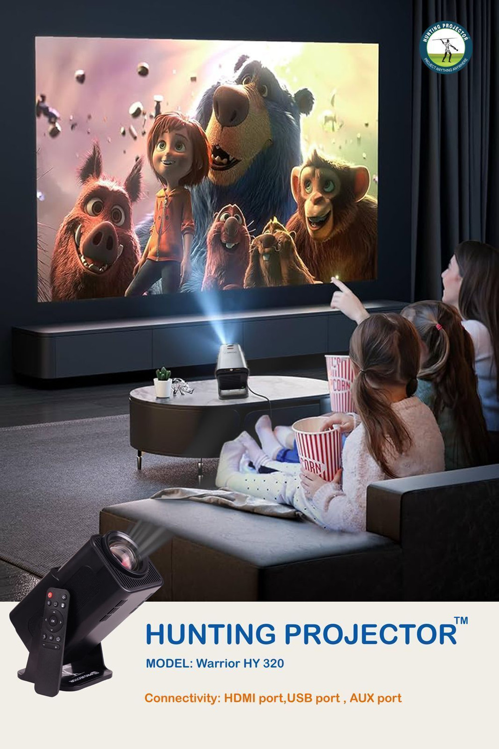 Image of HUNTING PROJECTOR Warrior HY 320(Full HD 1080p / 750 ANSI /20000 HRS) (7000 lm / Wireless / Remote Controller) Portable Projector