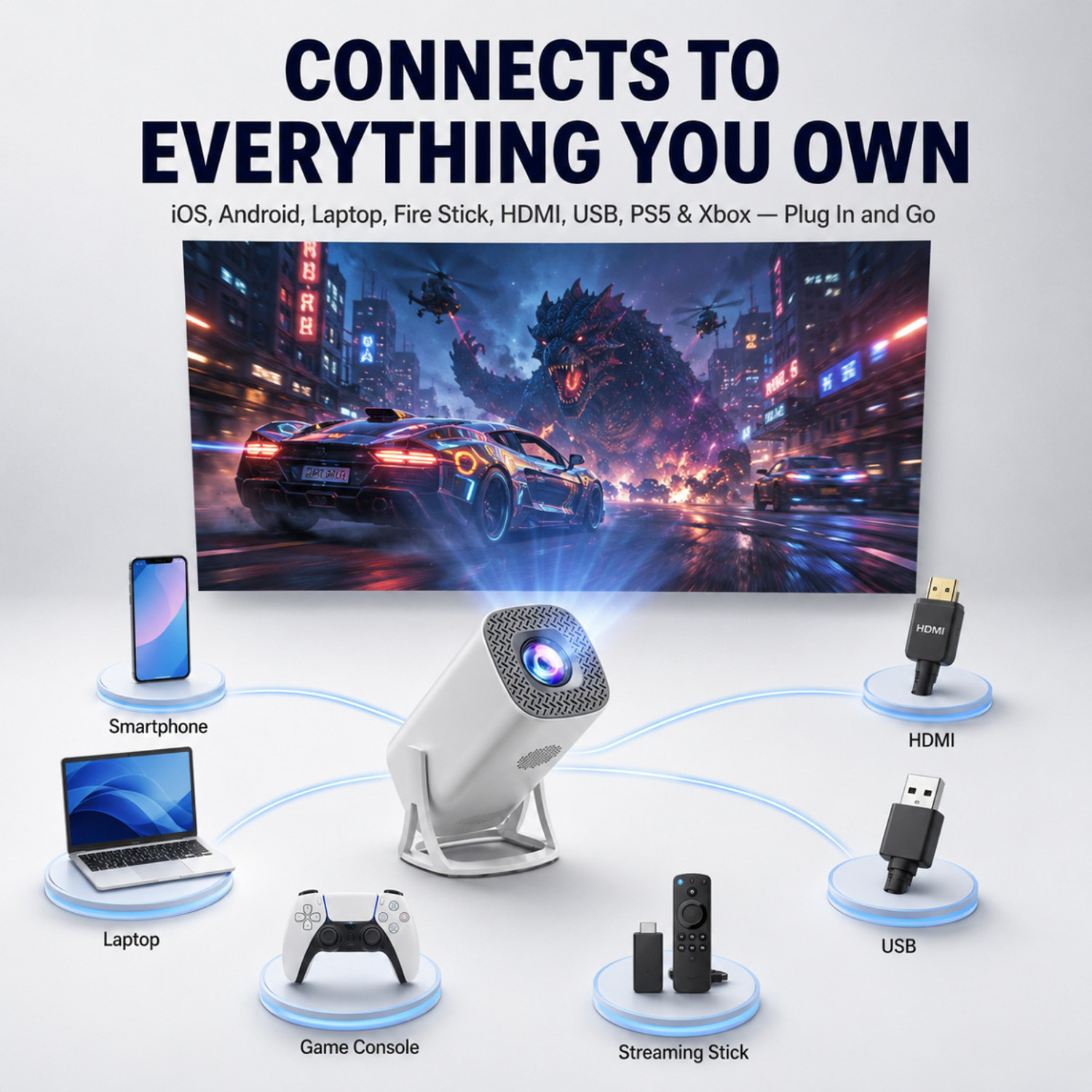 Image of RV Enterprises 1080P 4K Support, Android 11 Projector, Wi-Fi, 3X Brighter, 2.4G & 5G Projector (10000 lm / 1 Speaker / Wireless / Remote Controller) Portable Projector