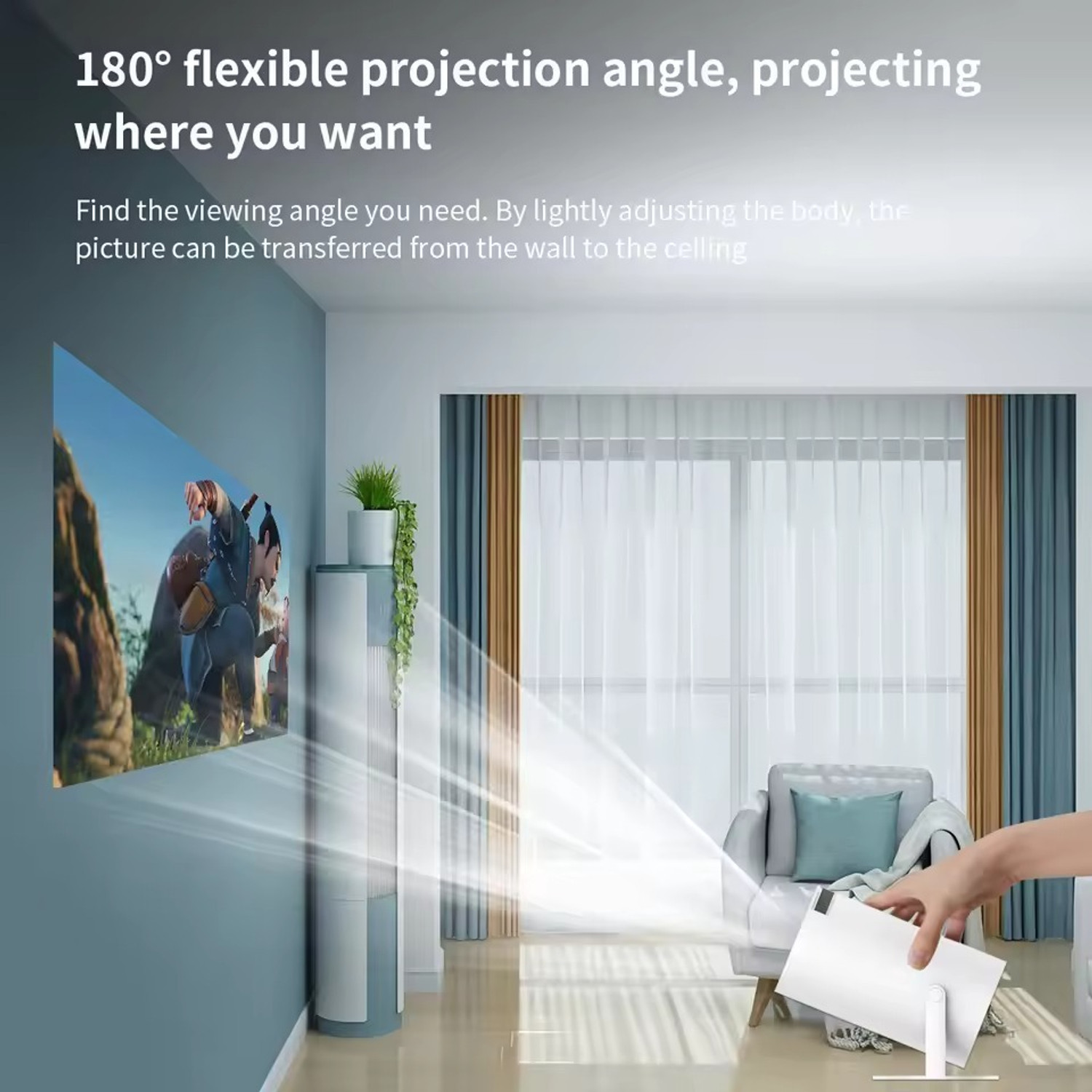 Image of Qolic Mini Portable Projector | 4K Support | 180 Flexible Rotation | 130 Inch (4700 lm / 2 Speaker / Wireless / Remote Controller) Portable Projector