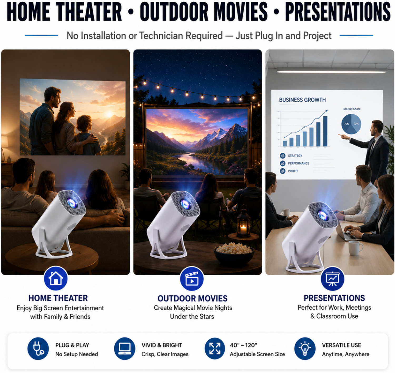 Image of RV Enterprises Android 11.0 Smart Projector, 1080P & 4K Support , 2X Brighter, 2.4G & 5G Wifi (8400 lm / 1 Speaker / Wireless / Remote Controller) Portable Projector
