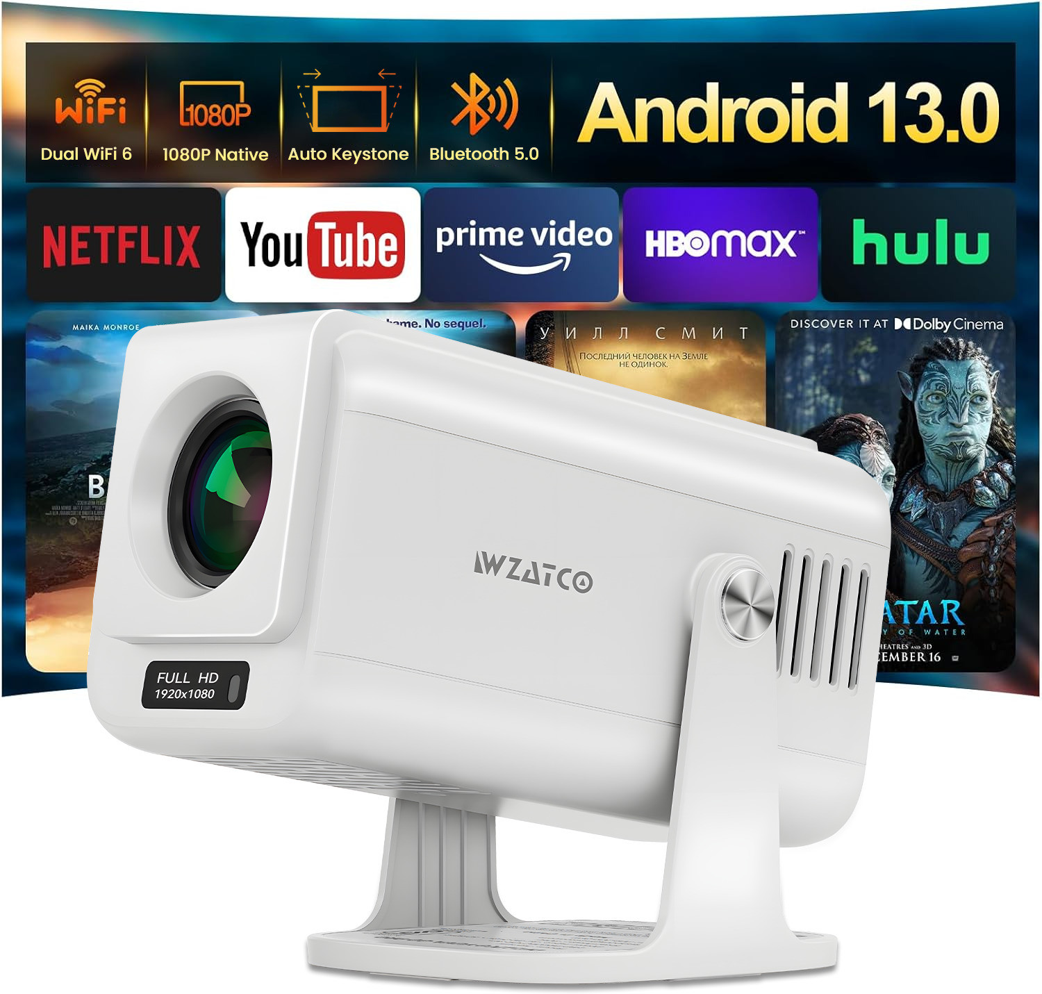 Image of WZATCO Yuva Go Pro Native 1080P Projector (12500 lm / 1 Speaker / Wireless / Remote Controller) Projector