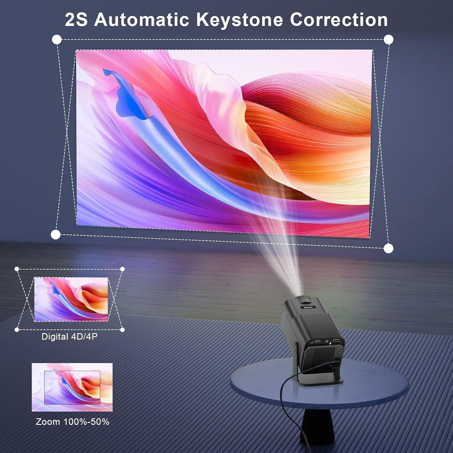 Image of GREENSKY Square Smart Mini Projector | Native 720P HD (5000 lm / 1 Speaker / Wireless / Remote Controller) Portable Projector