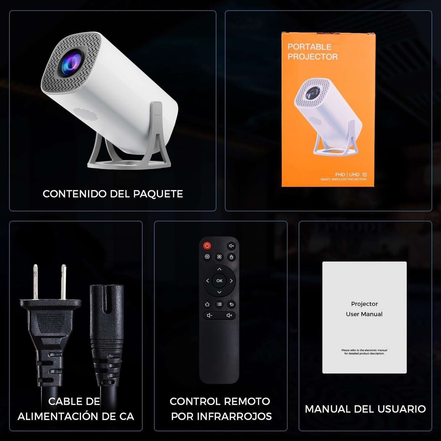 Image of se hub Square Mini Projector 1080P HD 4K Support 180 Rotatable Portable White (8000 lm) Portable Projector