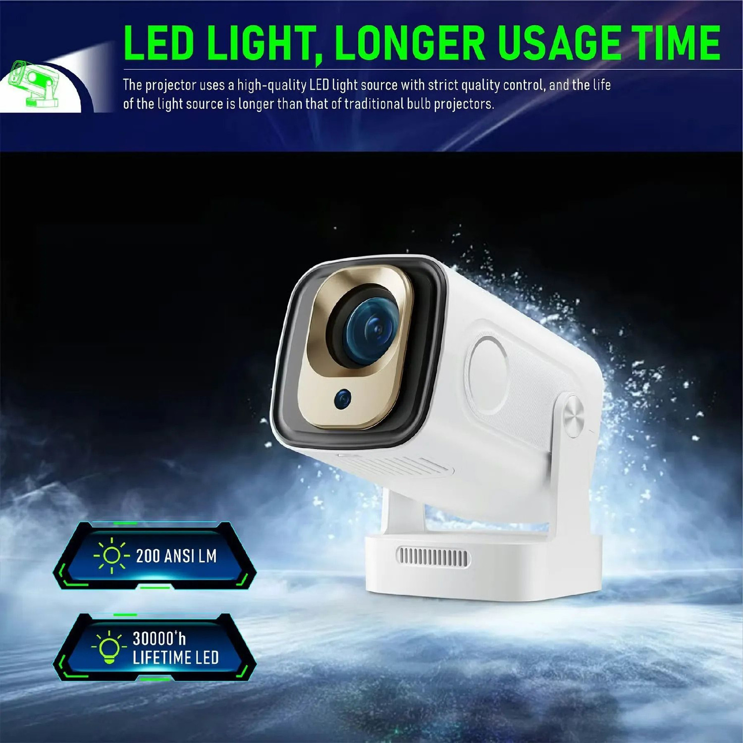 Image of Divine creation HY 260 Smart HD LED Projector with WiFi Built-in Speaker Dual Band WiFi D181 (8000 lm / 1 Speaker / Wireless / Remote Controller) Portable Projector