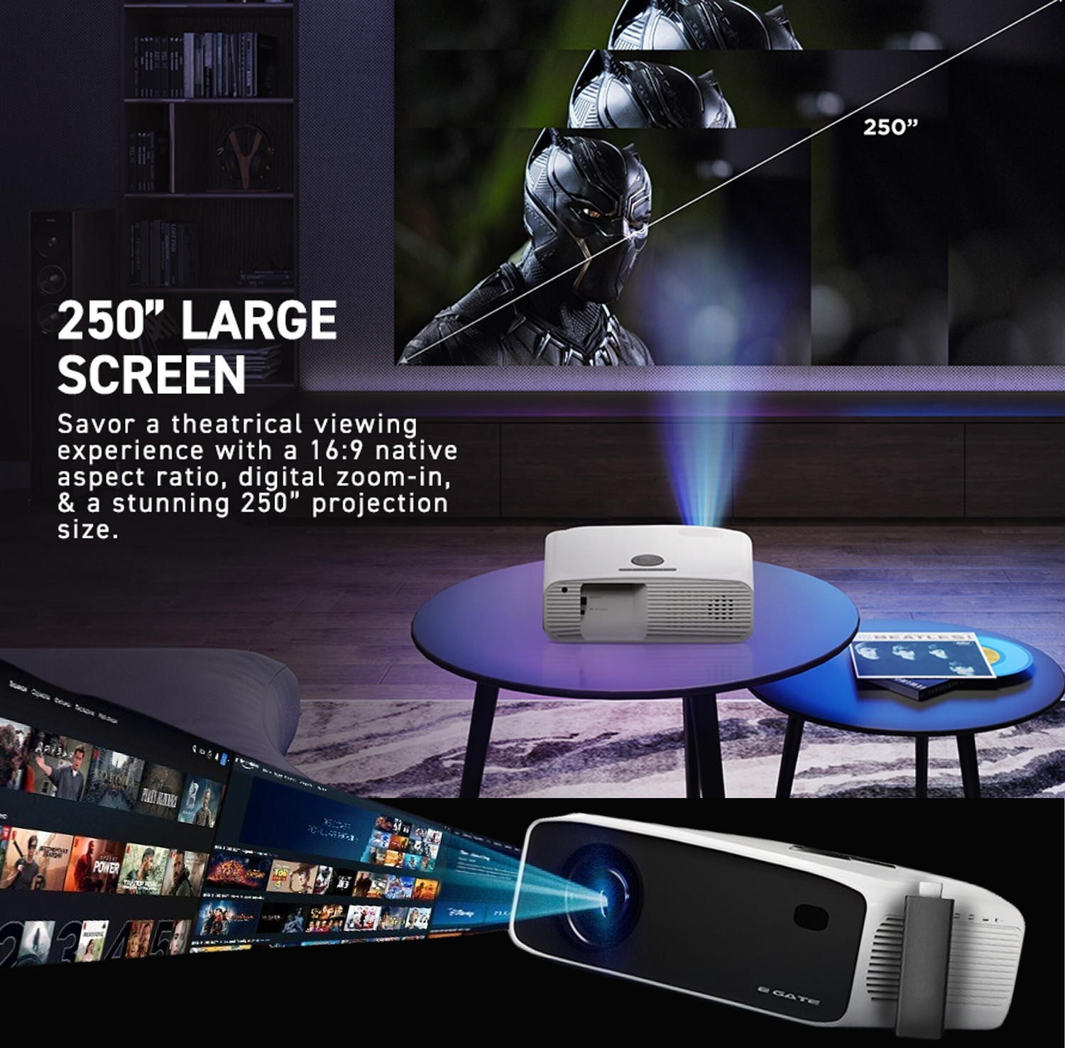 Image of Egate K9 Pro / EO9022 (13500 lm / 1 Speaker / Wireless / Remote Controller) Full HD 1080p Native with 4K Ultra HD Support with 750 FC | Brightest in Segment | 635cm Max Screen | 5W Inbuilt Speaker | 3XHDMI, 2XUSB, AV, Aux | Ultra Bright Projector
