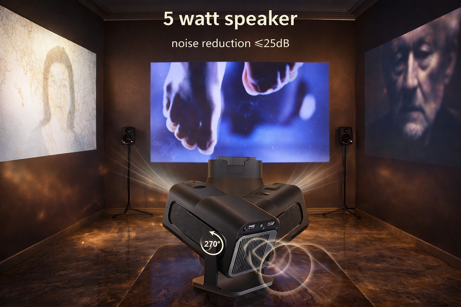 Image of Reysol Projector 13 Android Native 1080P 4K Support WIFI6 5G Wireless 8 GB Storage (10000 lm / 1 Speaker / Wireless / Remote Controller) Portable Projector