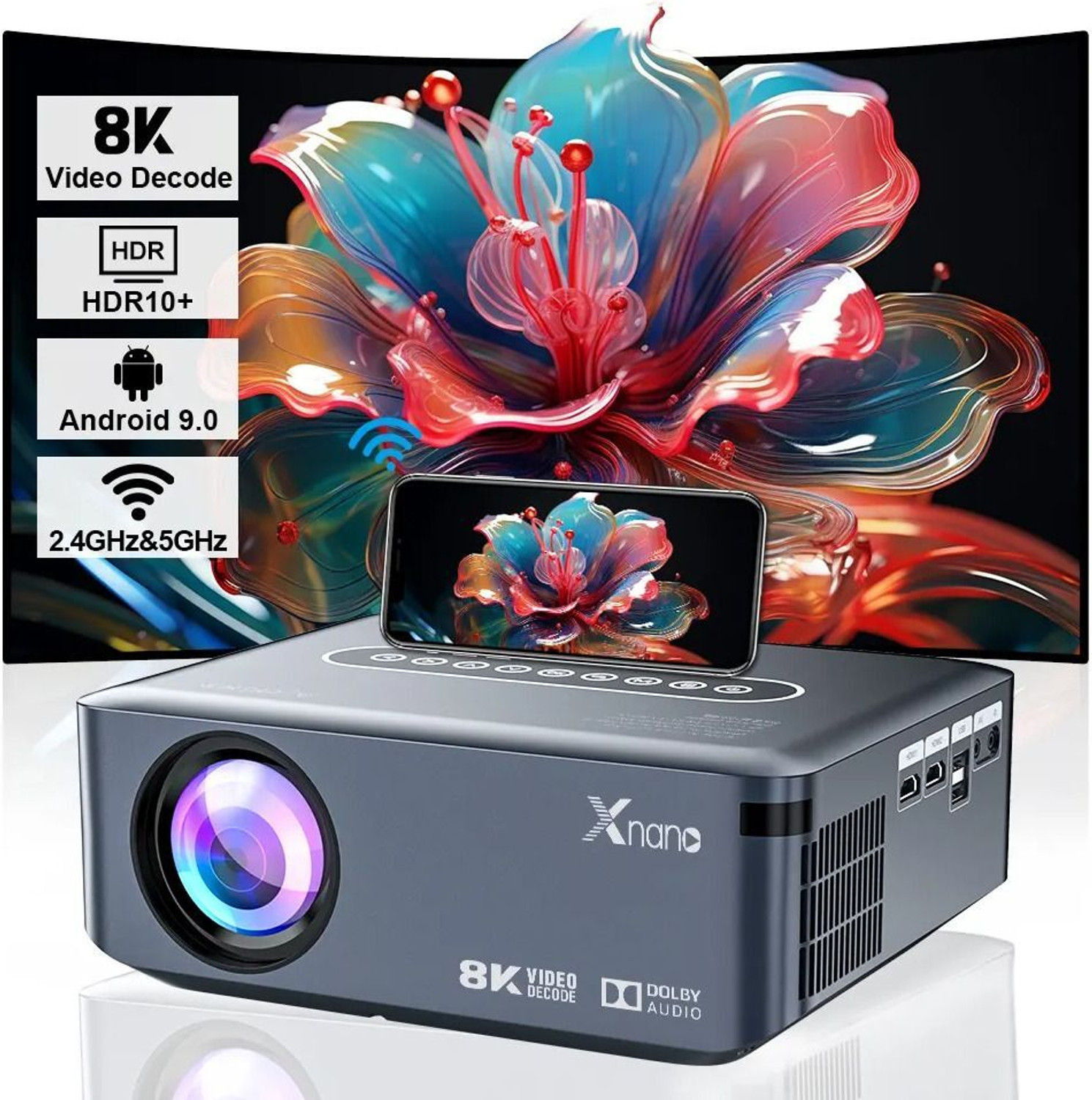 Image of Trending Store New X1 Android 9 Ultra Full HD 2+16GB 8K Support for Home Cinema (12000 lm / 1 Speaker / Wireless / Remote Controller) Portable Projector