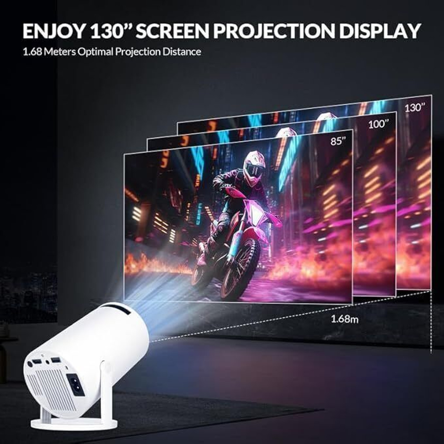 Image of TECHBIZZ HY 300 ULTRA,SMART HOME ANDROID,PLAYSTORE, 4K SUPPORT 1080P NATIVE RESOLUTION (8400 lm / 1 Speaker / Wireless / Remote Controller) Portable Projector