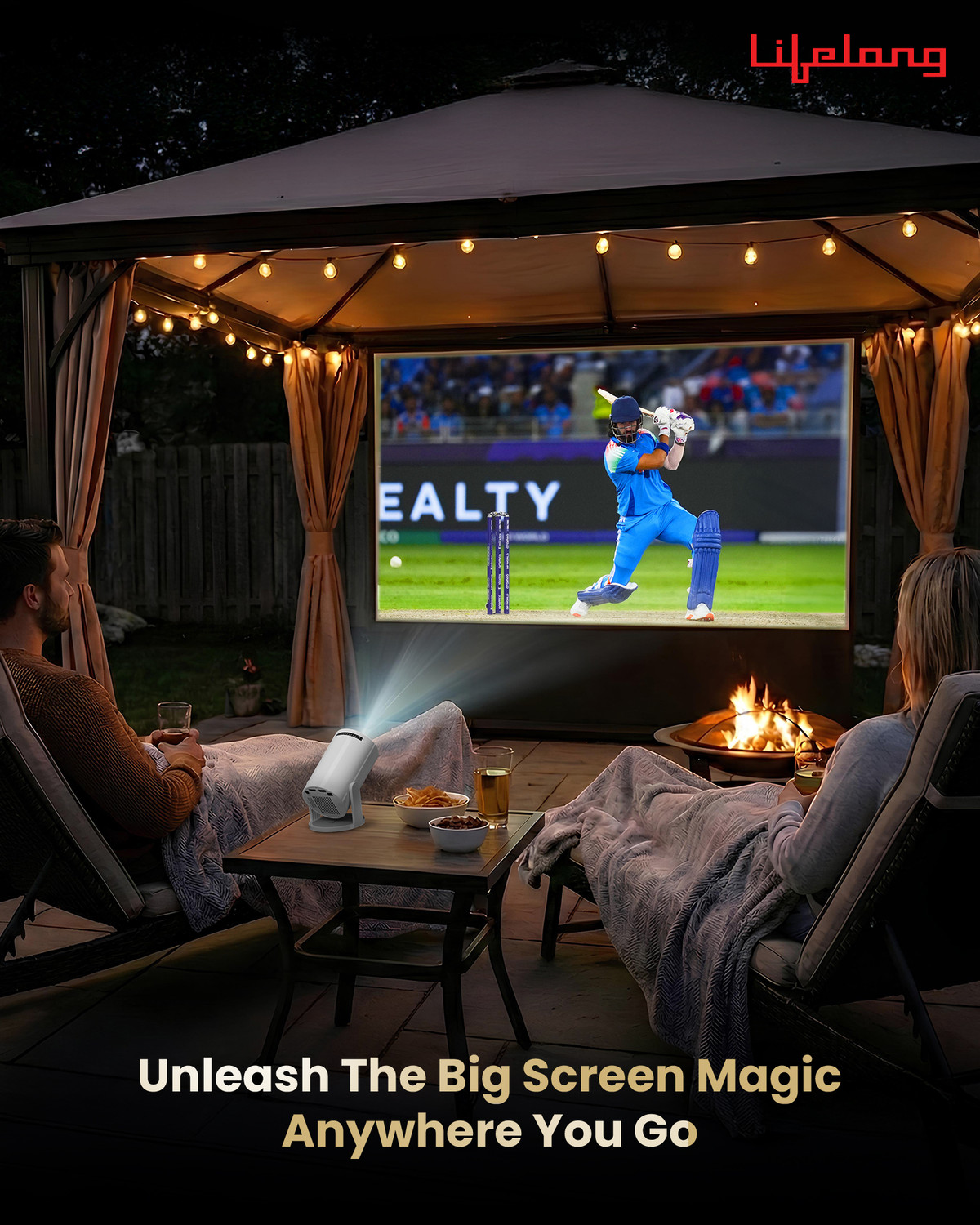 Image of Lifelong Lightbeam Smart LED Projector, Android 14, 1080P & 4K HD Support, 4000 Lumens (4000 lm / 1 Speaker / Wireless / Remote Controller) Portable Projector