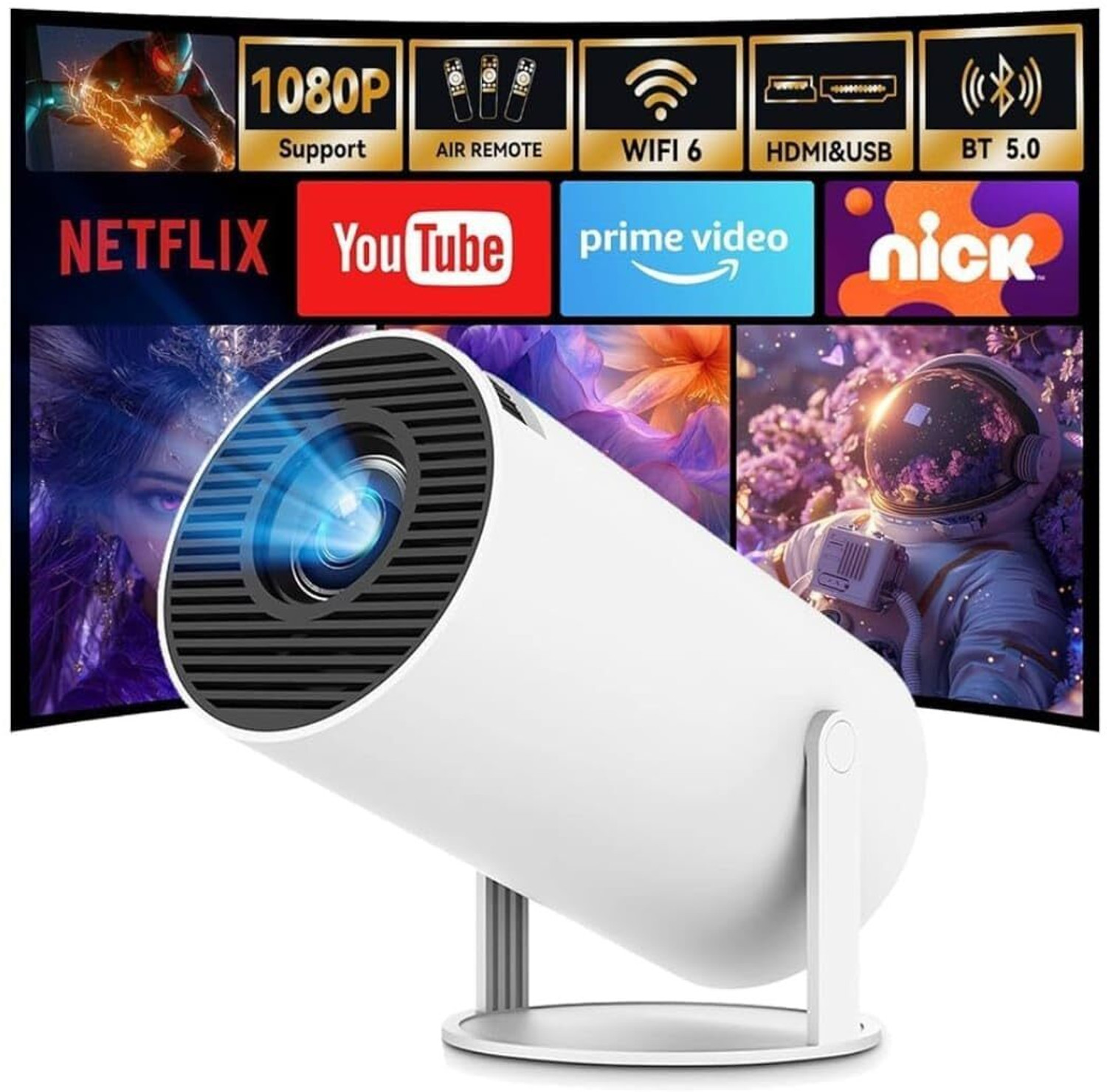 Image of RISHRA Portable LED Mini Projector | 3300 Lumen Brightness for Movies, Games (4500 lm) Portable Projector