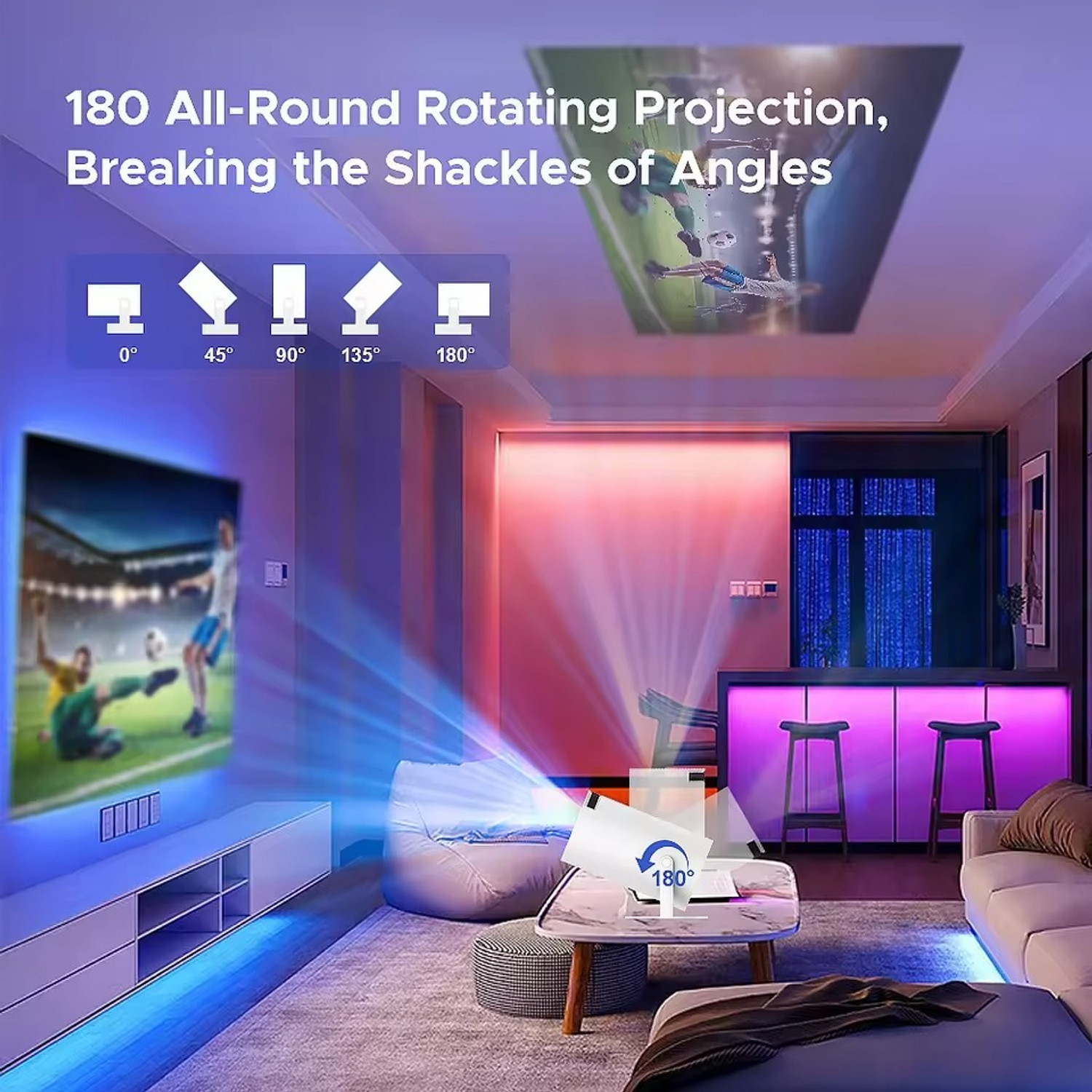 Image of Qolic Mini Projector | 4K Supported | 180 Adjustable Body | Projects 130 Inch (4700 lm / 2 Speaker / Wireless / Remote Controller) Portable Projector