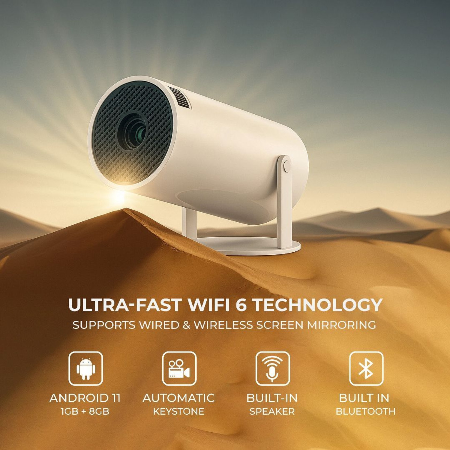 Image of VistaraQ HY300 Pro Wireless Smart Projector WiFi Bluetooth Home Cinema (5000 lm / 1 Speaker / Wireless / Remote Controller) Portable Projector