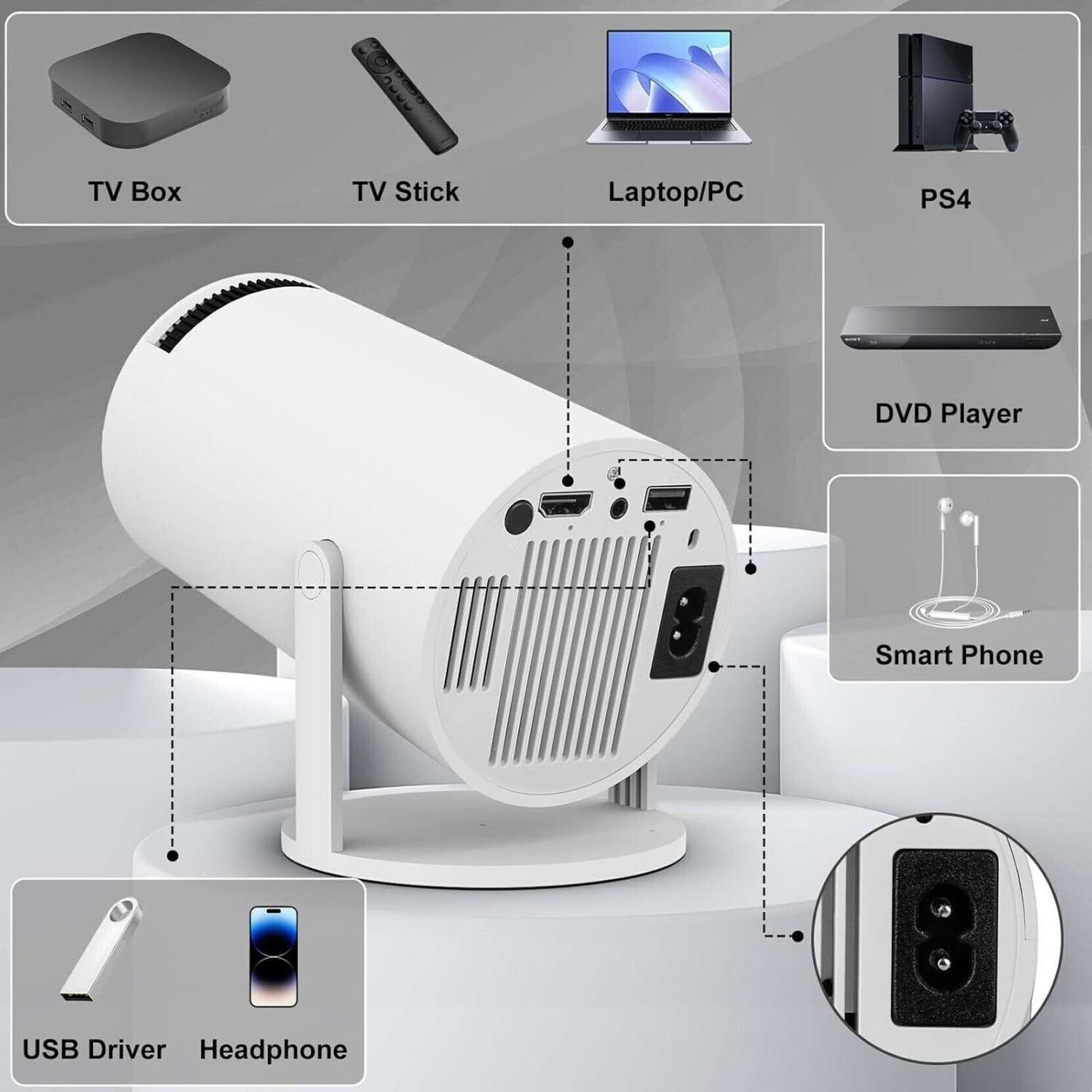 Image of se hub HY300 720P Portable Projector Android 11 WiFi6 BT5.0 Auto Keystone (5000 lm) Portable Projector