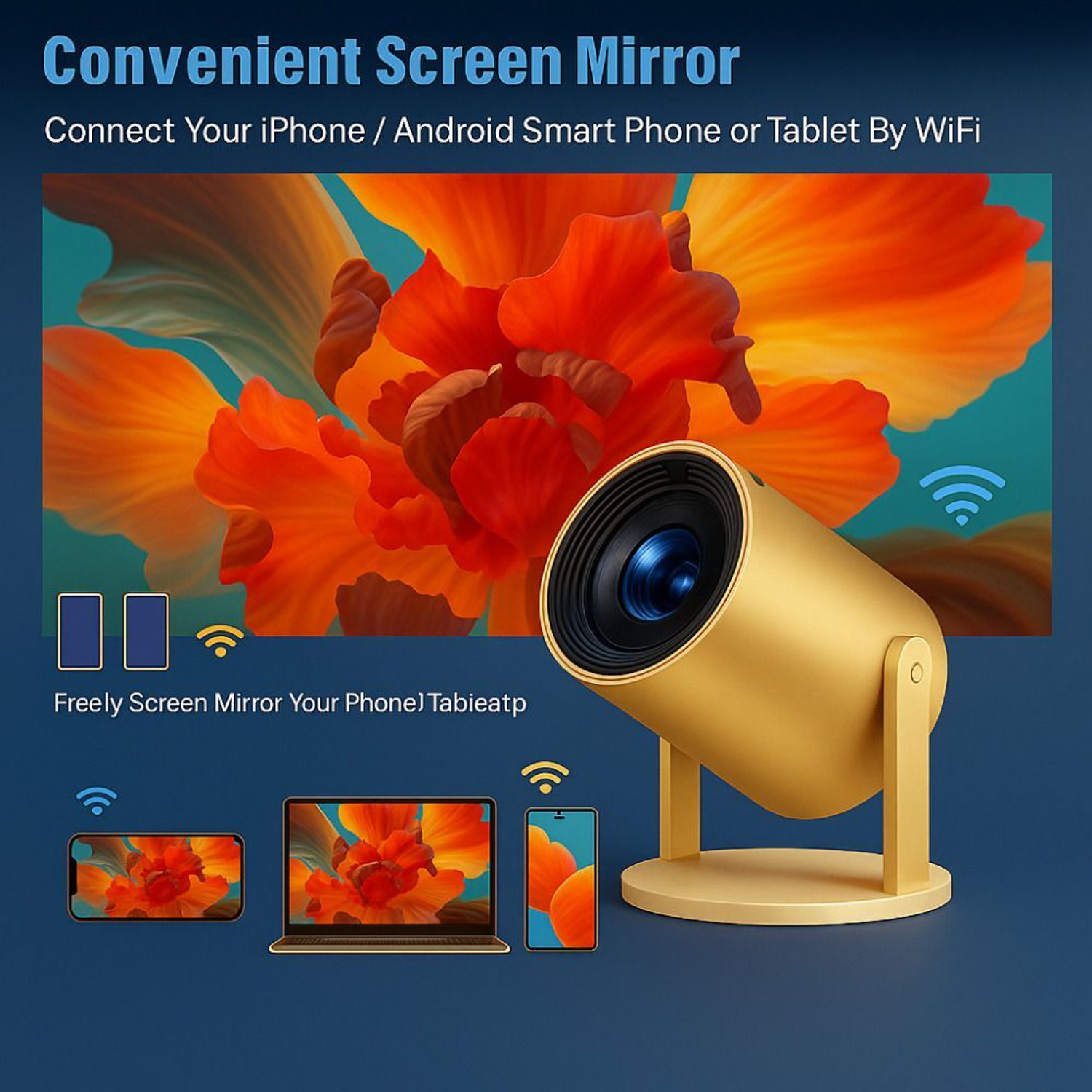 Image of Maizic Smarthome Gold 2X Smart Projector, 13.0 Android Projector, 1080p & 4k Support (200 lm / Wireless / Remote Controller) Portable Projector
