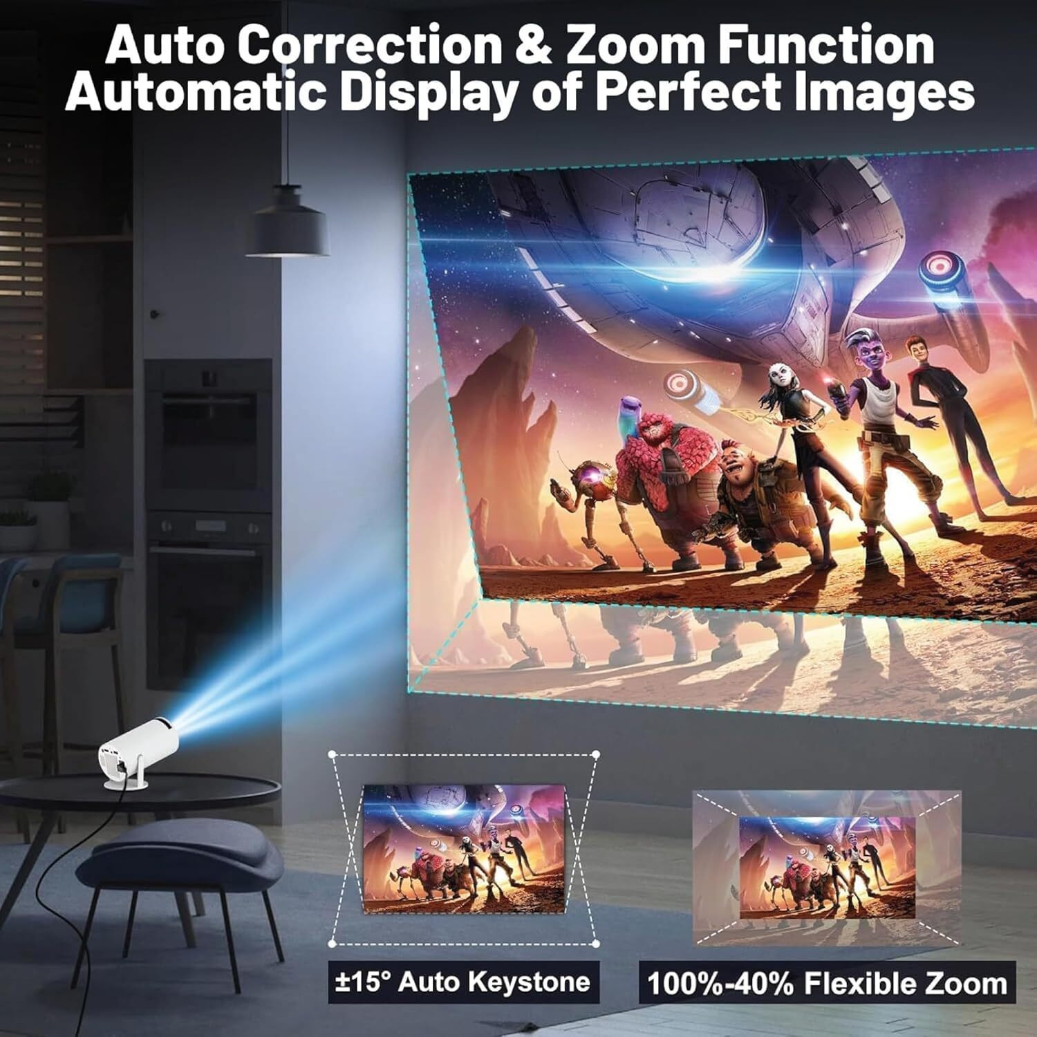 Image of DecoCraftCreations 4K Android LED Projector 1080P Portable Remote Control (400 lm / Remote Controller) Portable Projector