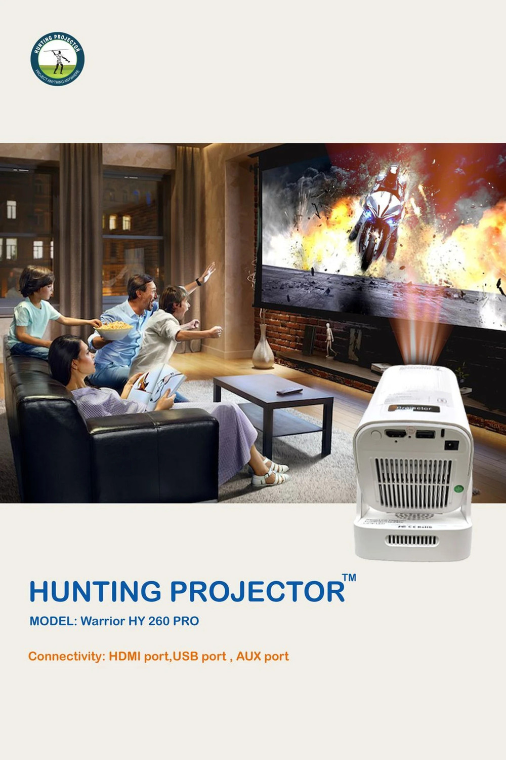 Image of Divine creation HY 260 Smart HD LED Projector with WiFi Built-in Speaker Dual Band WiFi D94 (8000 lm / 1 Speaker / Wireless / Remote Controller) Portable Projector